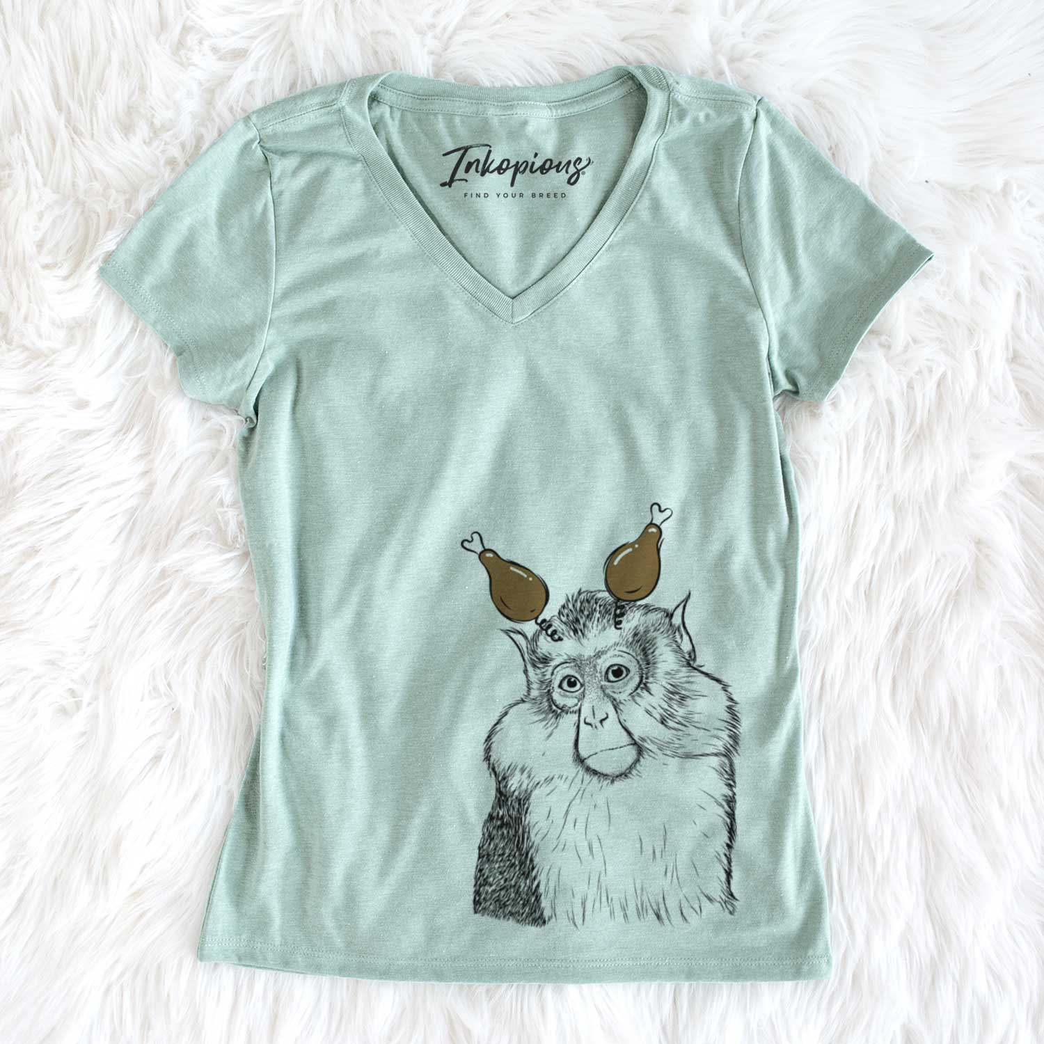 Thanksgiving Matata the Mona Monkey - Women's V-neck Shirt