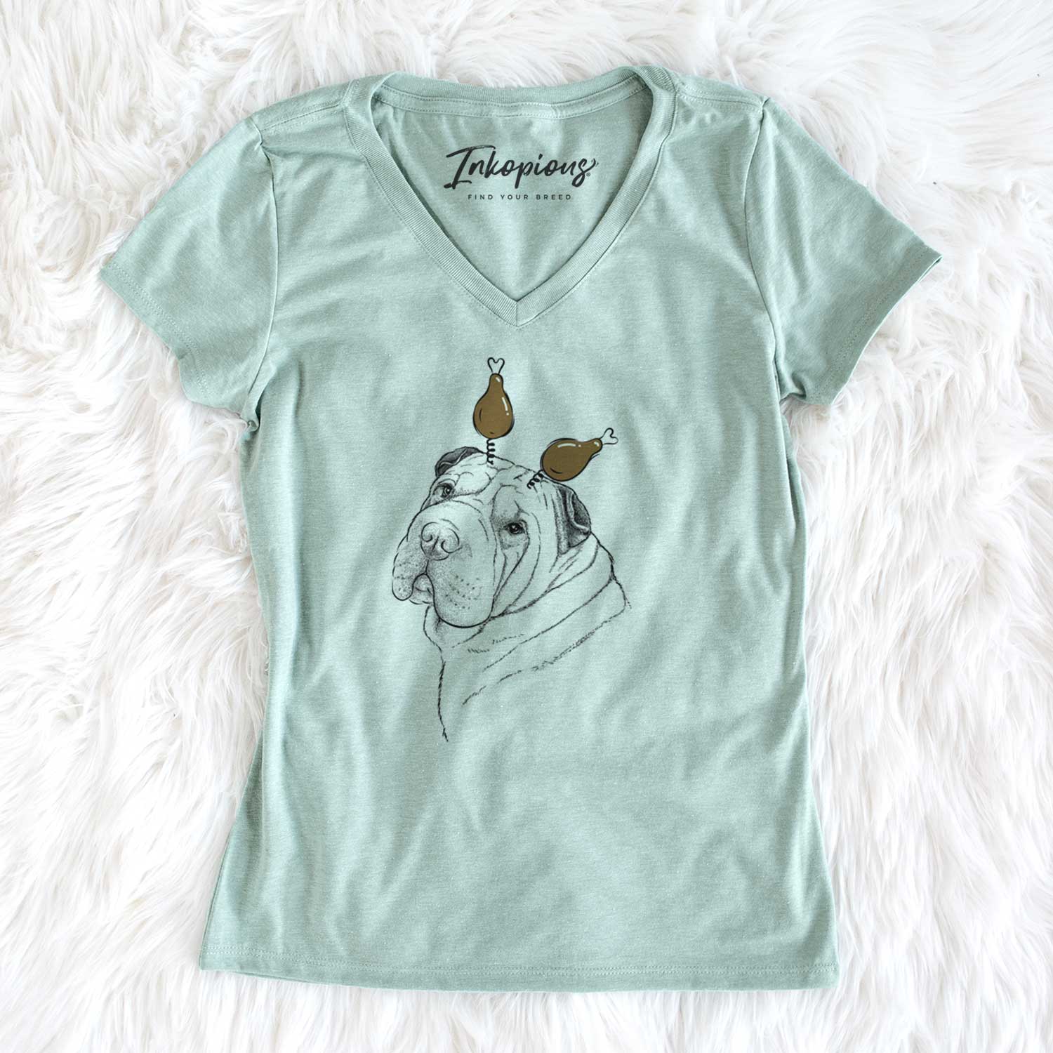 Thanksgiving Maximus the Shar Pei - Women's V-neck Shirt