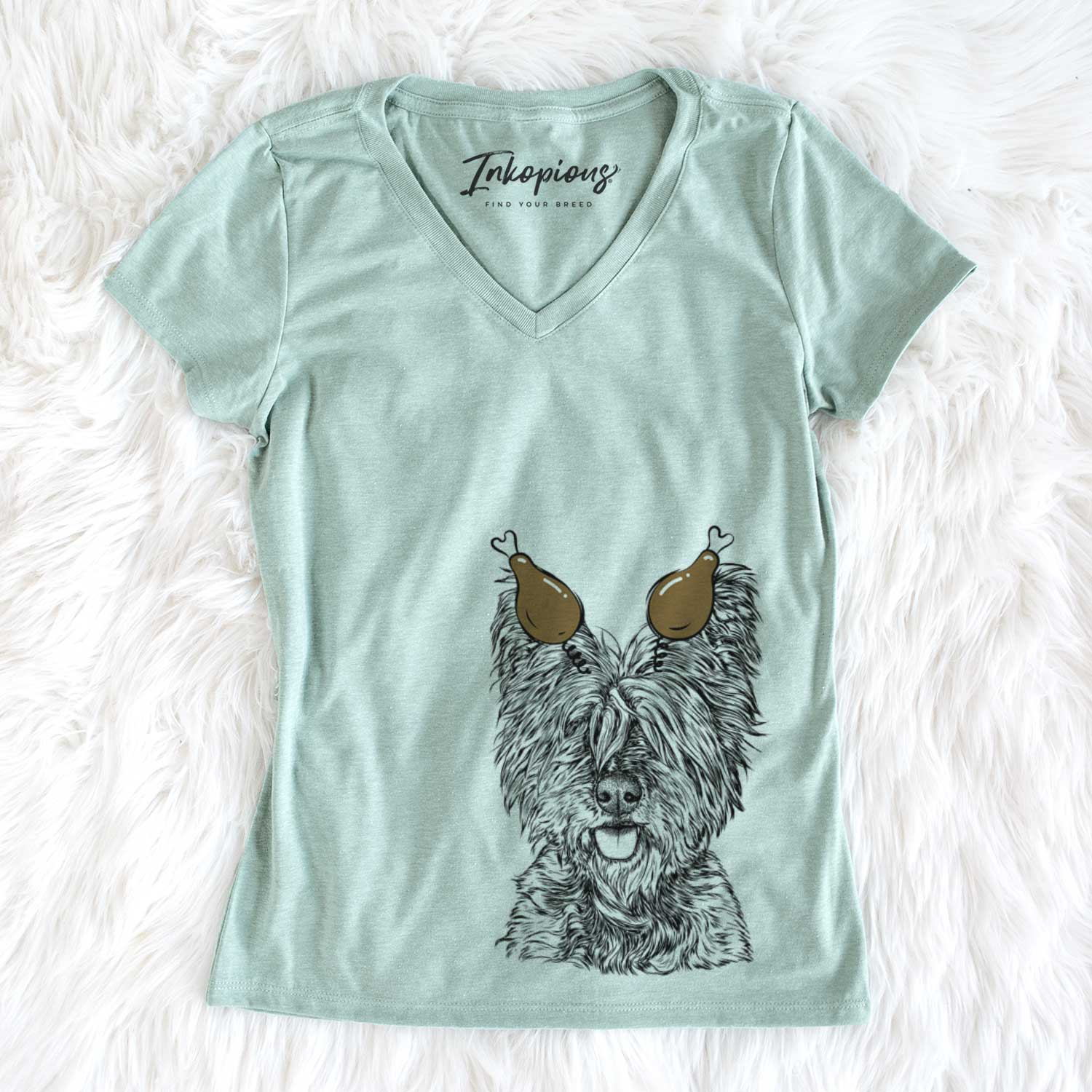 Thanksgiving McDuff the Cairn Terrier - Women's V-neck Shirt