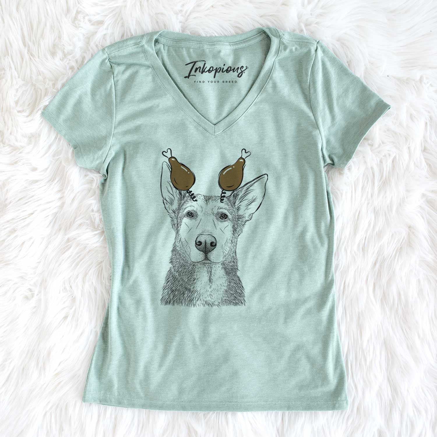 Thanksgiving Misty the German Shepherd Mix - Women's V-neck Shirt