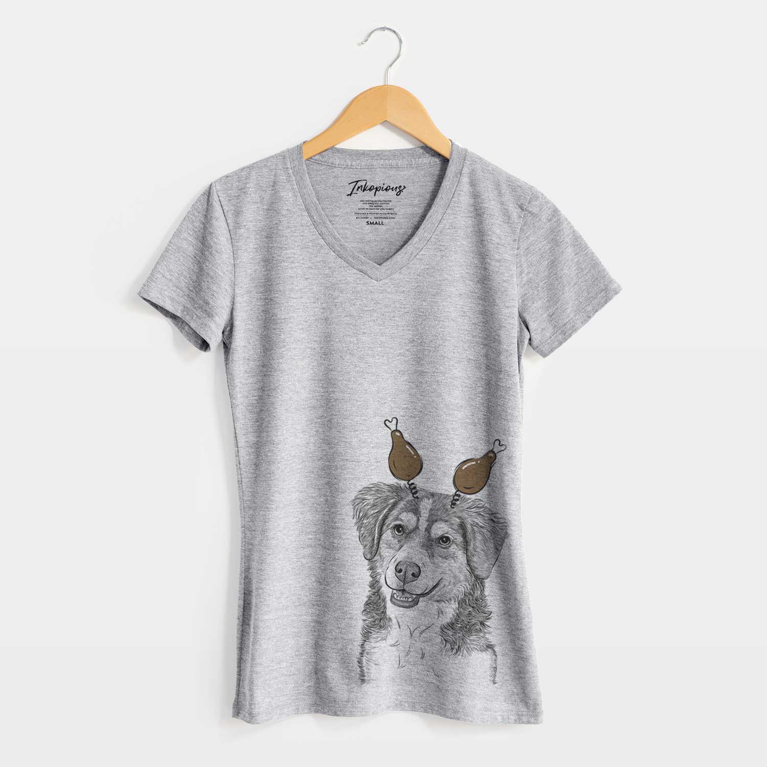 Thanksgiving Molly the Miniature Bernedoodle - Women's V-neck Shirt