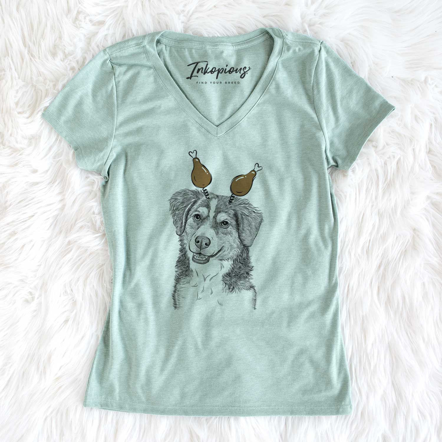 Thanksgiving Molly the Miniature Bernedoodle - Women's V-neck Shirt