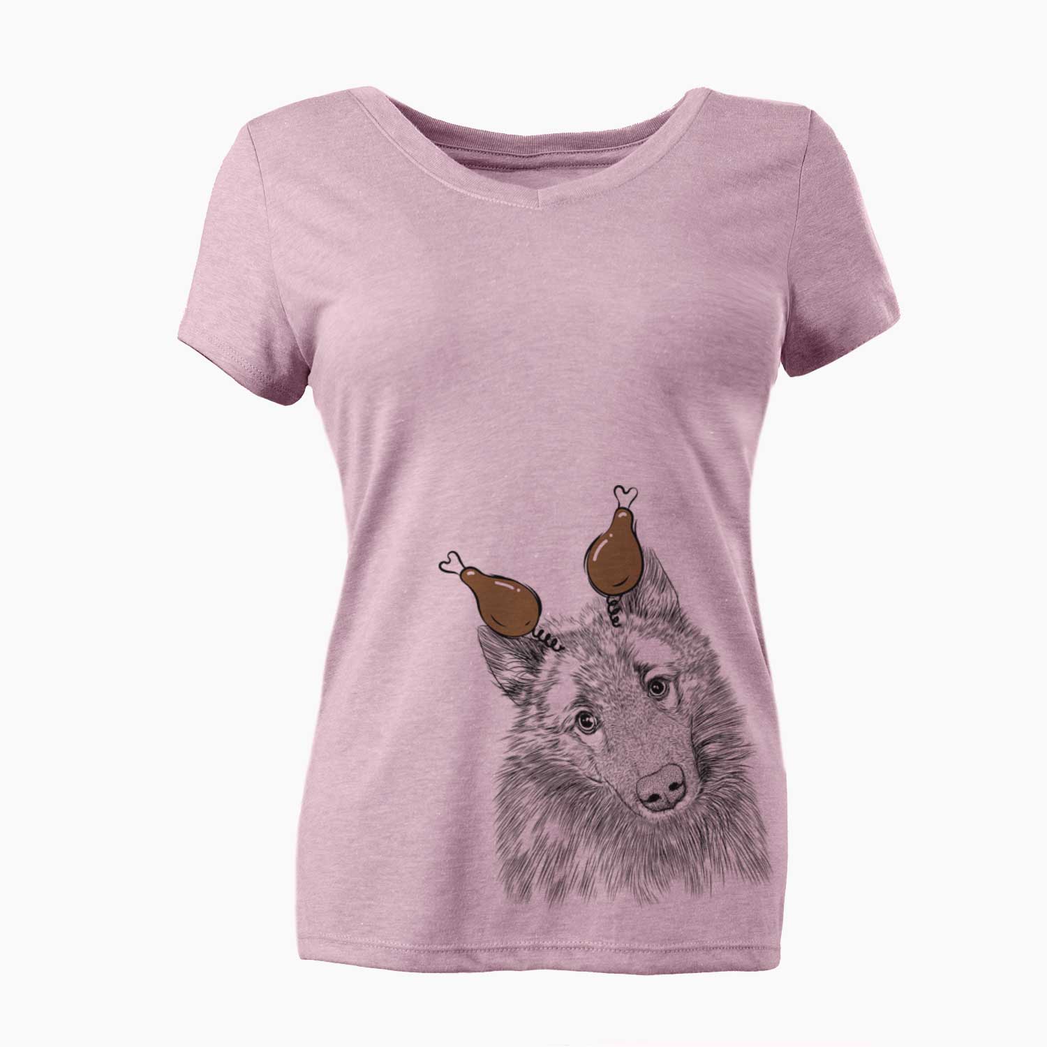 Thanksgiving Mr. Maverick the Keeshond - Women's V-neck Shirt
