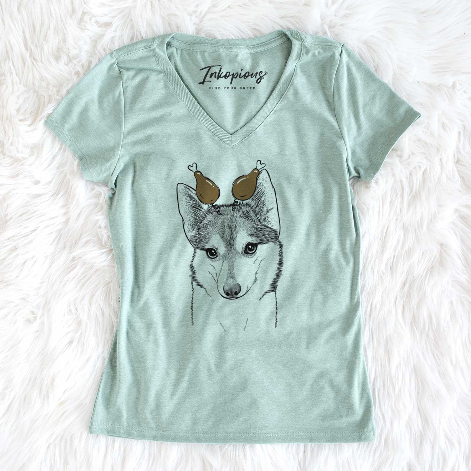 Thanksgiving Nami the Alaskan Klee Kai - Women's V-neck Shirt