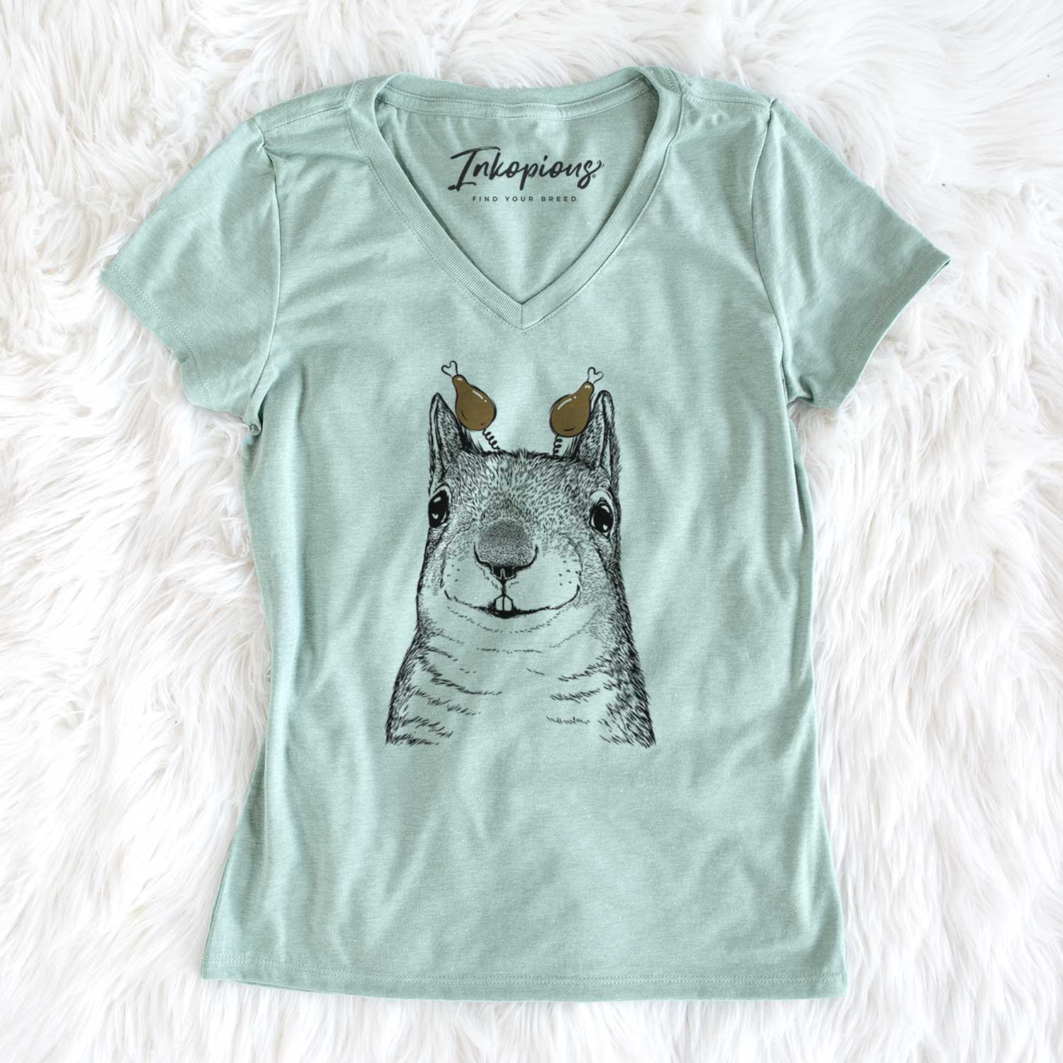 Thanksgiving Nibbles the Squirrel - Women's V-neck Shirt