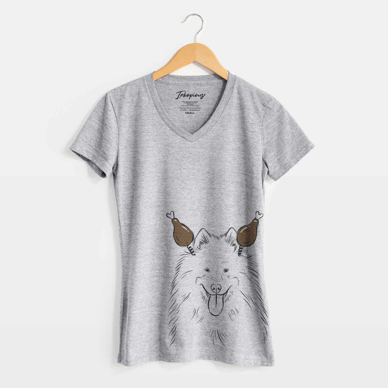 Thanksgiving Nova the Samoyed - Women's V-neck Shirt