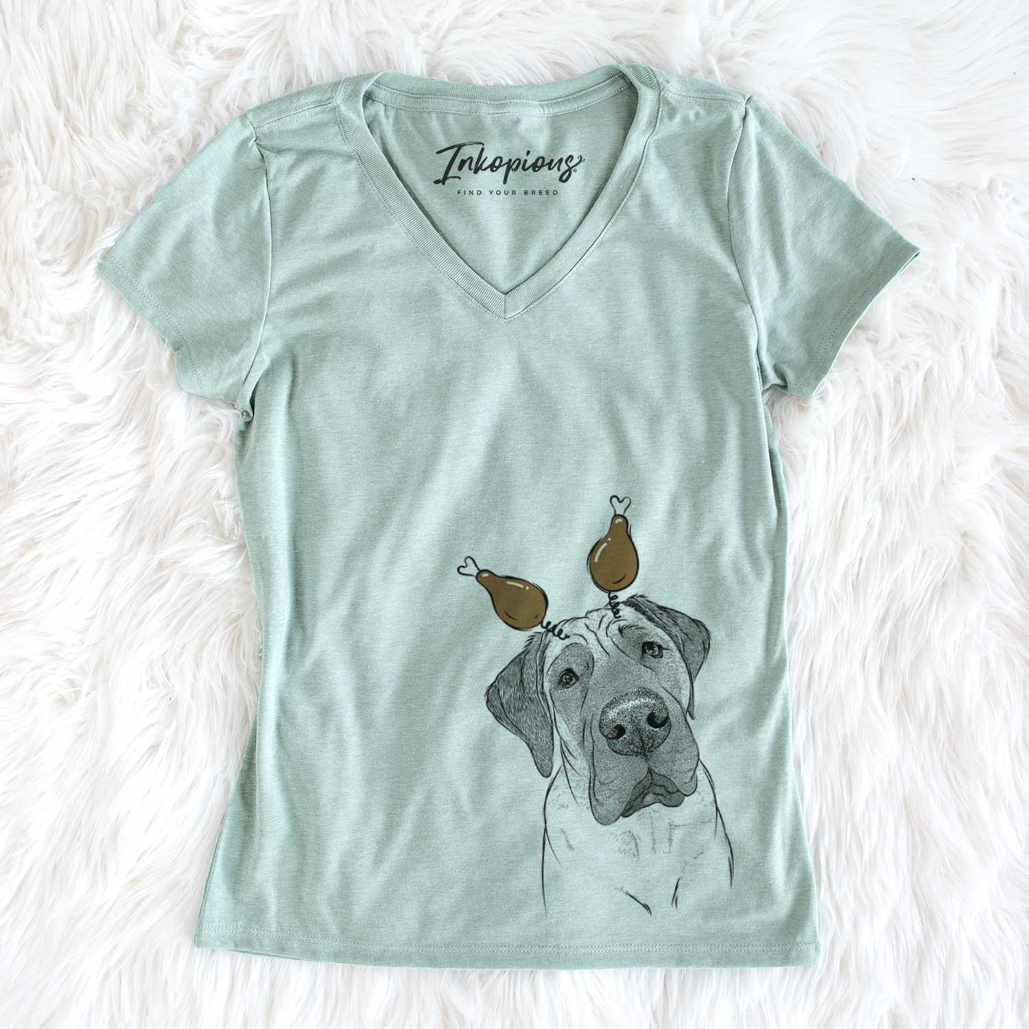 Thanksgiving Nutterbutter the English Mastiff - Women's V-neck Shirt