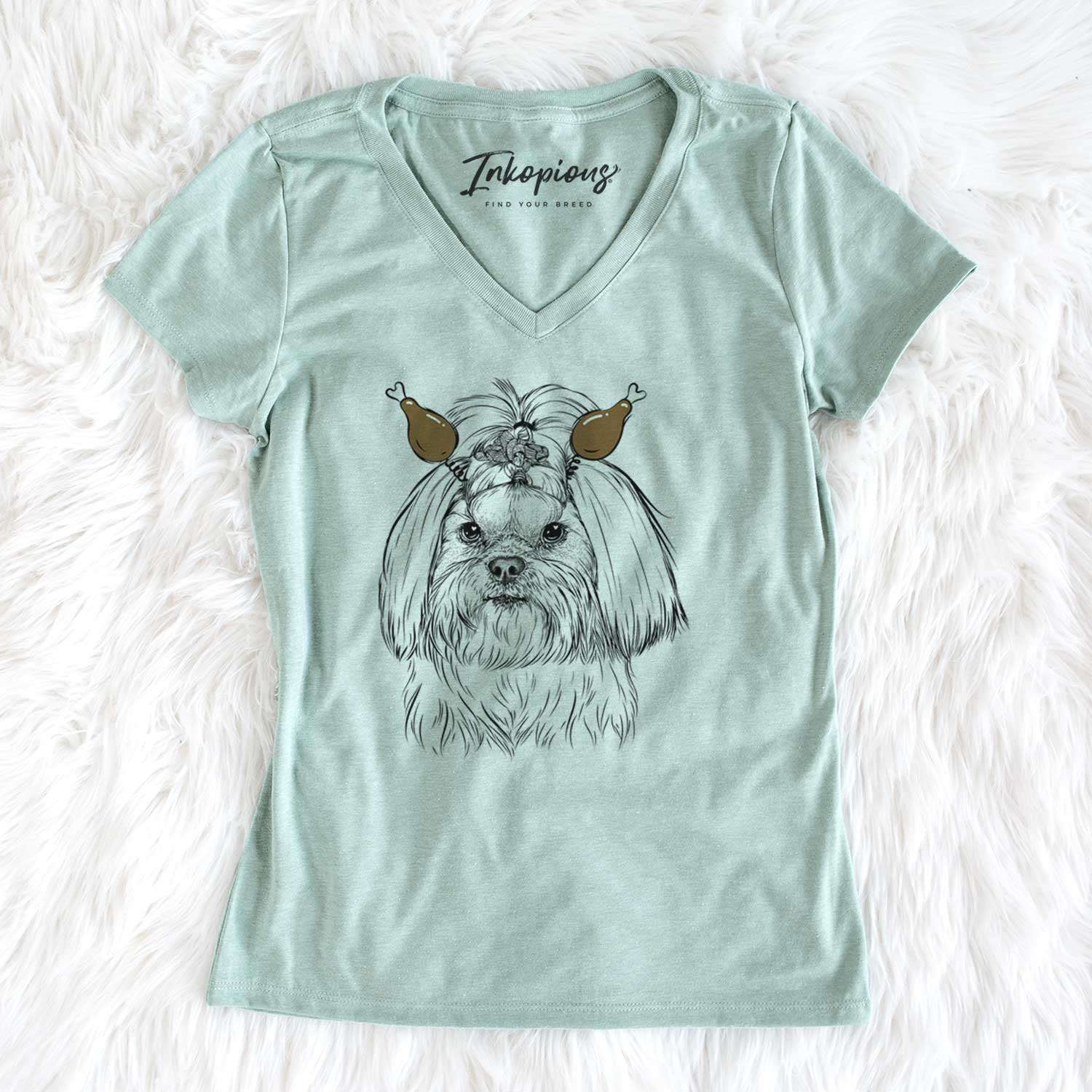 Thanksgiving Olga the Shih Tzu - Women's V-neck Shirt
