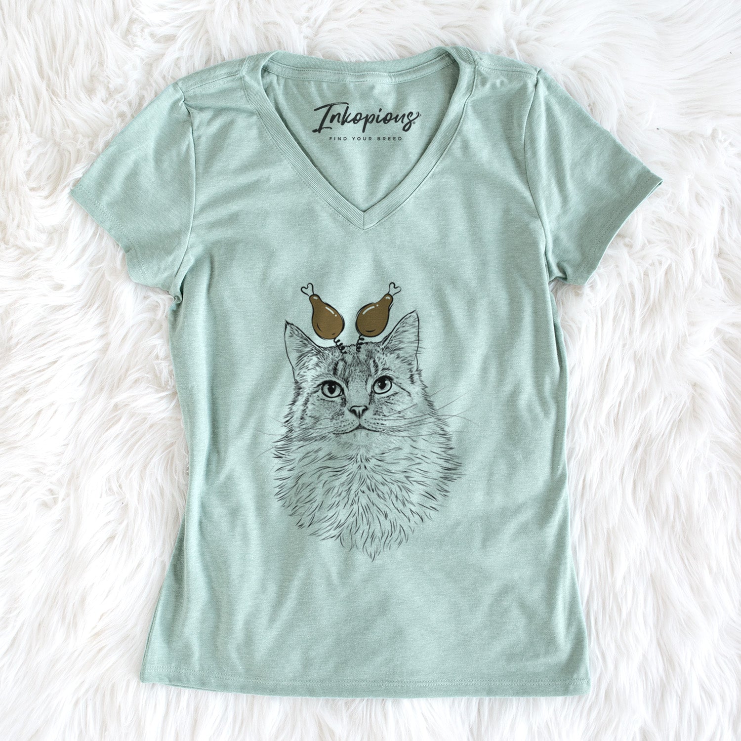 Thanksgiving Olive the Cat - Women's Perfect V-neck Shirt