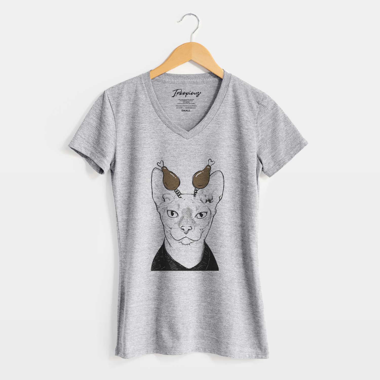 Thanksgiving Oliver Watson the Sphynx Cat - Women's V-neck Shirt