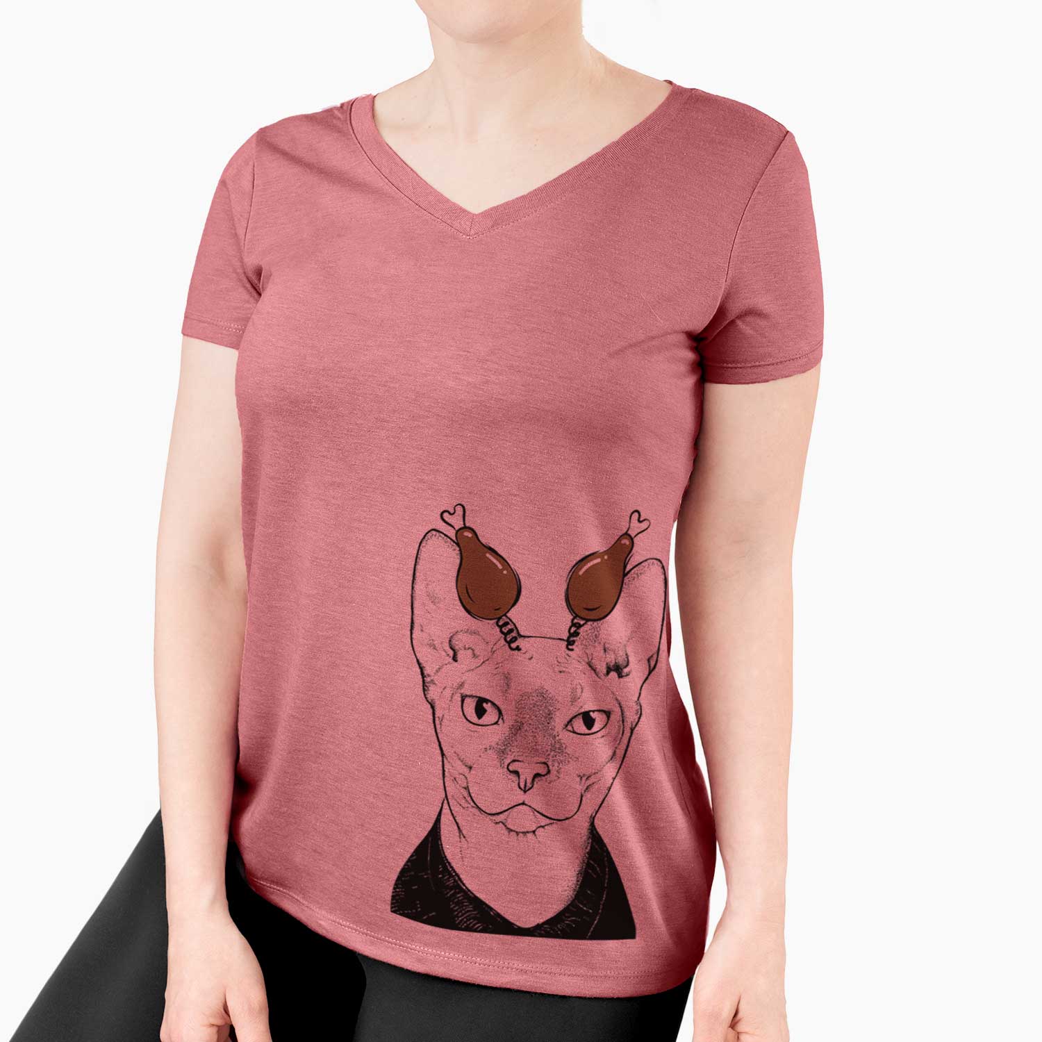 Thanksgiving Oliver Watson the Sphynx Cat - Women's V-neck Shirt