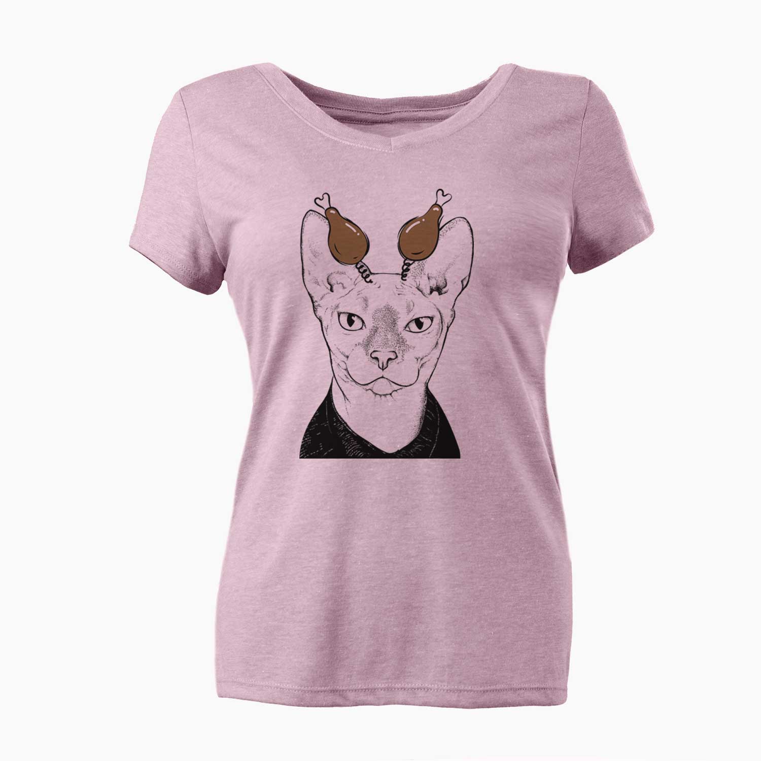 Thanksgiving Oliver Watson the Sphynx Cat - Women's V-neck Shirt