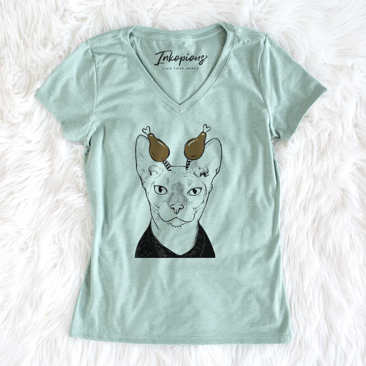 Thanksgiving Oliver Watson the Sphynx Cat - Women's V-neck Shirt