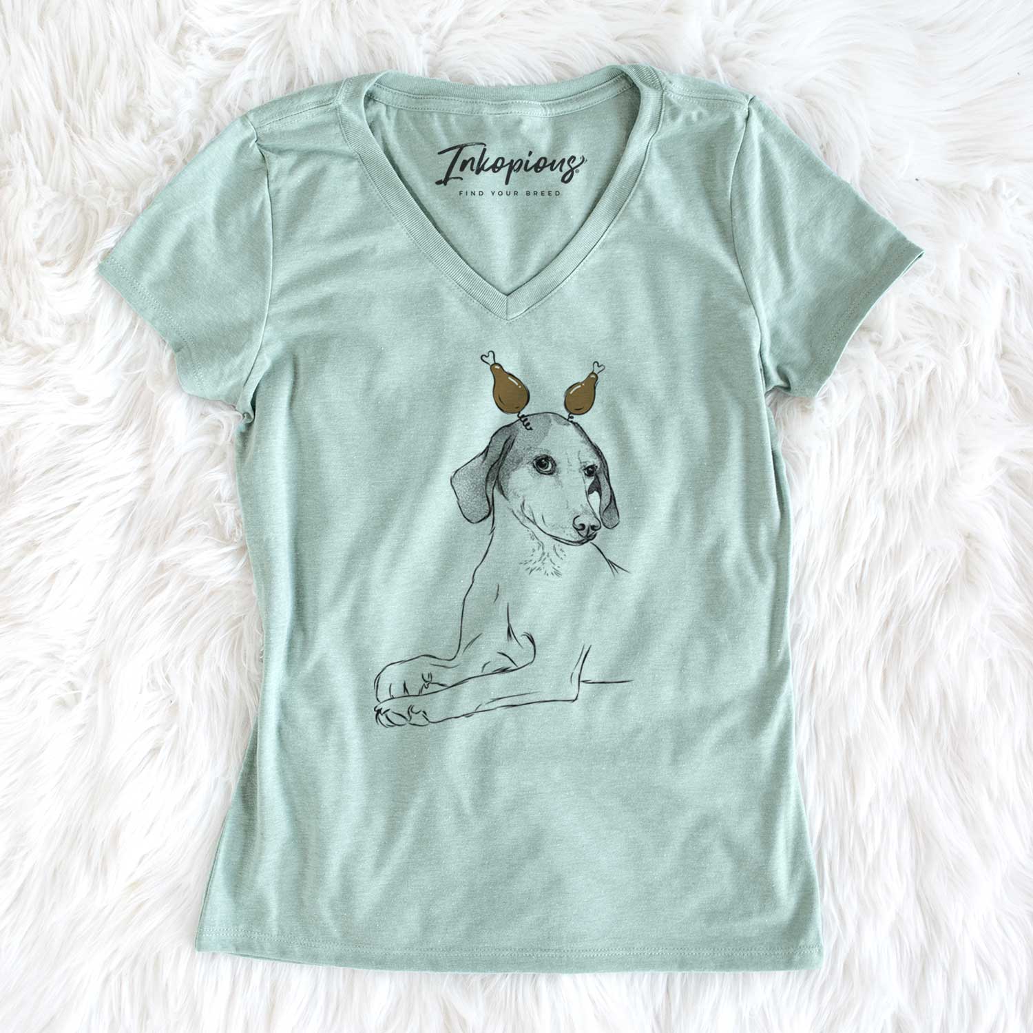 Thanksgiving Opie the Foxhound - Women's V-neck Shirt