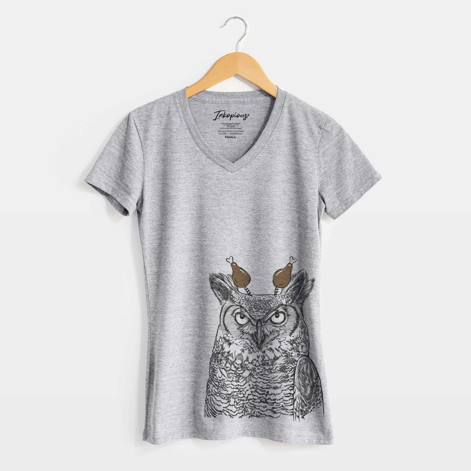 Thanksgiving Ozwald the Grey Horned Owl - Women's V-neck Shirt