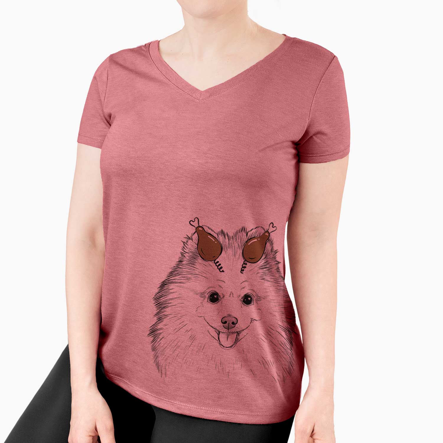 Thanksgiving Piper Jo the Pomeranian - Women's V-neck Shirt