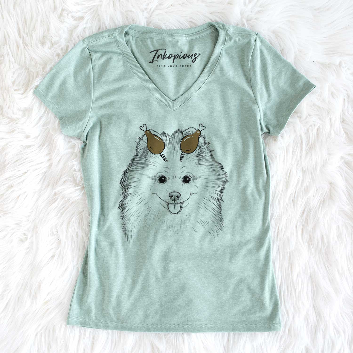 Thanksgiving Piper Jo the Pomeranian - Women's V-neck Shirt