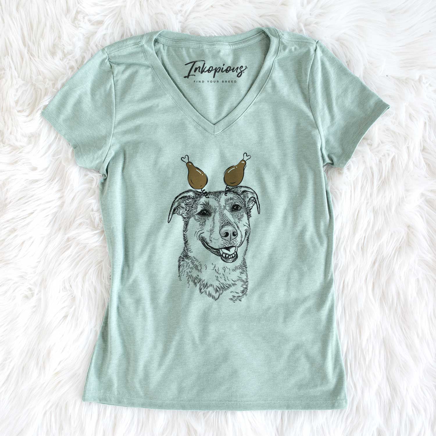 Thanksgiving Pippin the Shepherd Mix - Women's V-neck Shirt