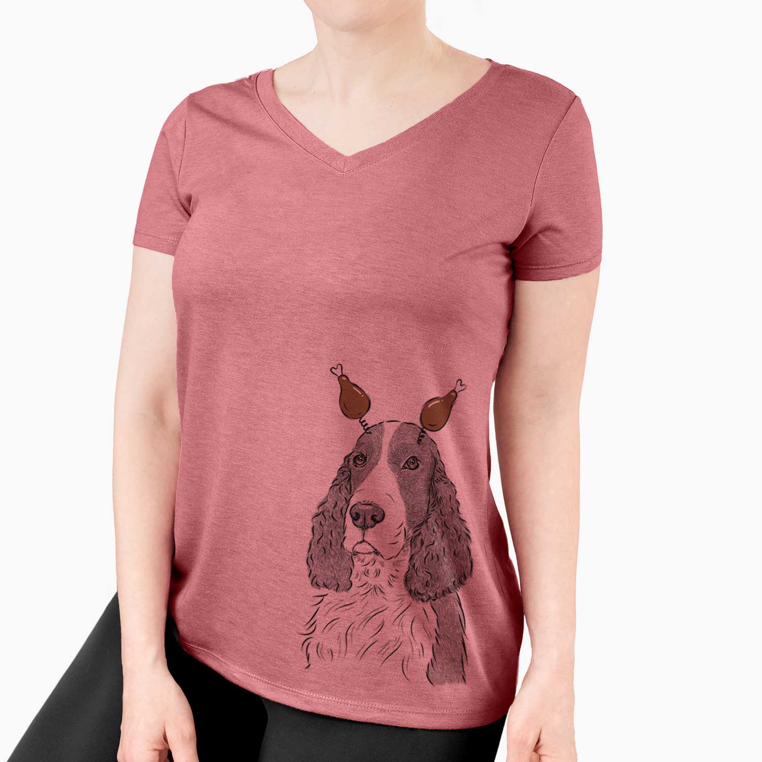 Thanksgiving Quincy the English Springer Spaniel - Women's V-neck Shirt