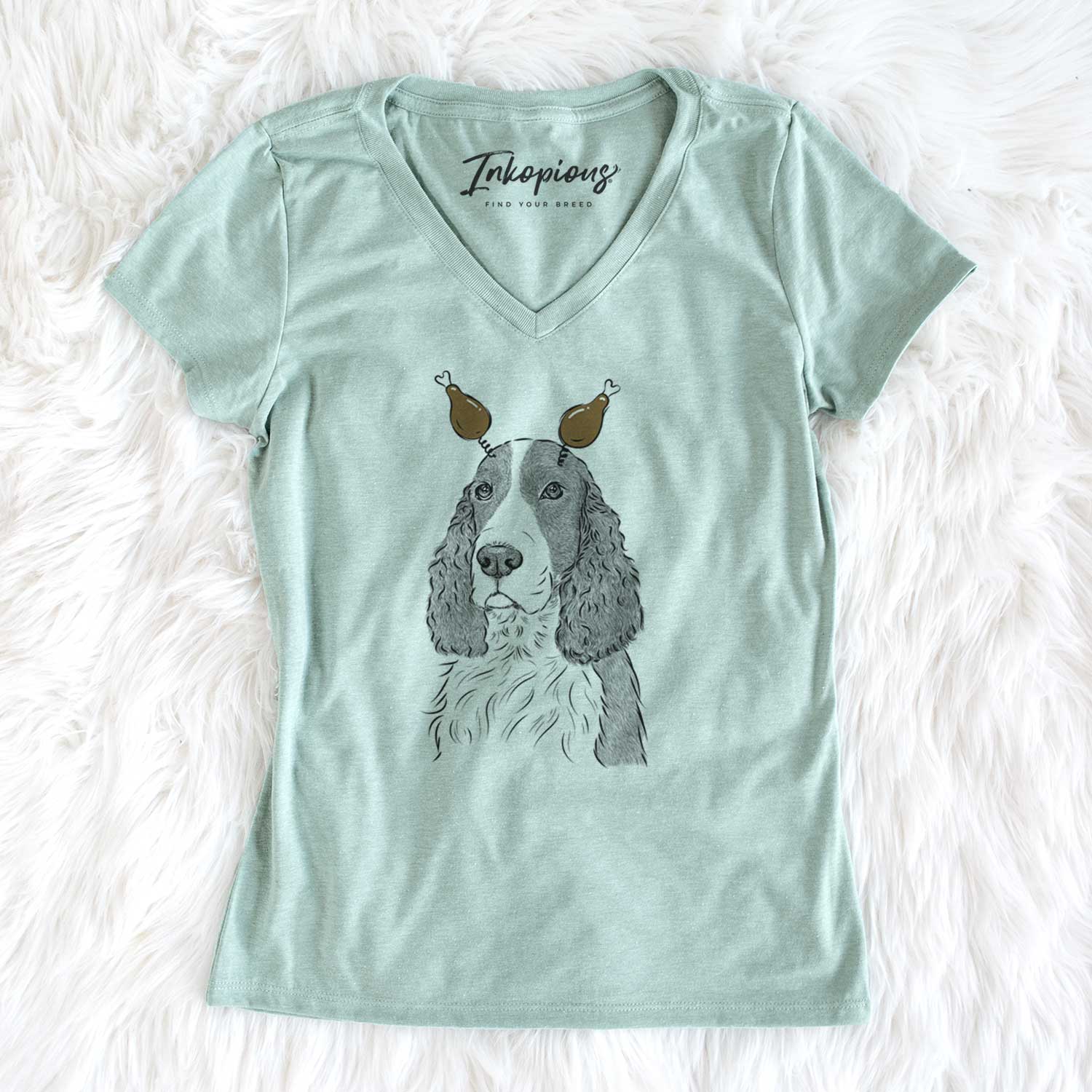 Thanksgiving Quincy the English Springer Spaniel - Women's V-neck Shirt