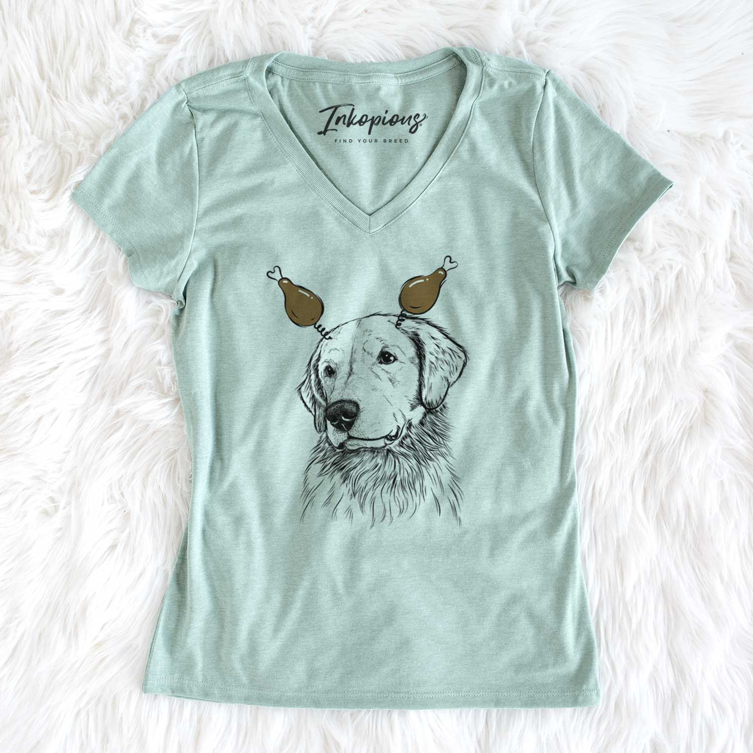 Thanksgiving Quinn the Golden Retriever - Women's V-neck Shirt