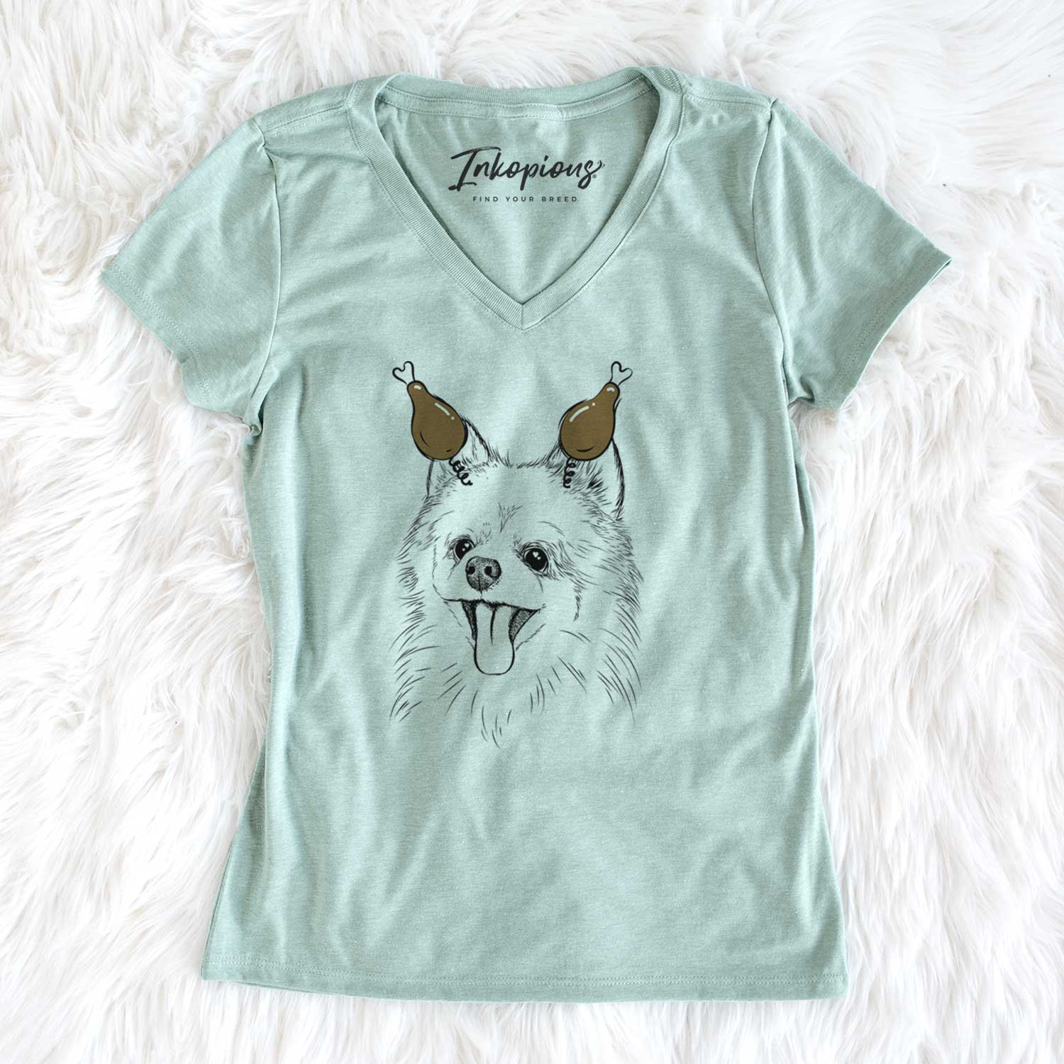 Thanksgiving Quinn the Pomeranian - Women's V-neck Shirt