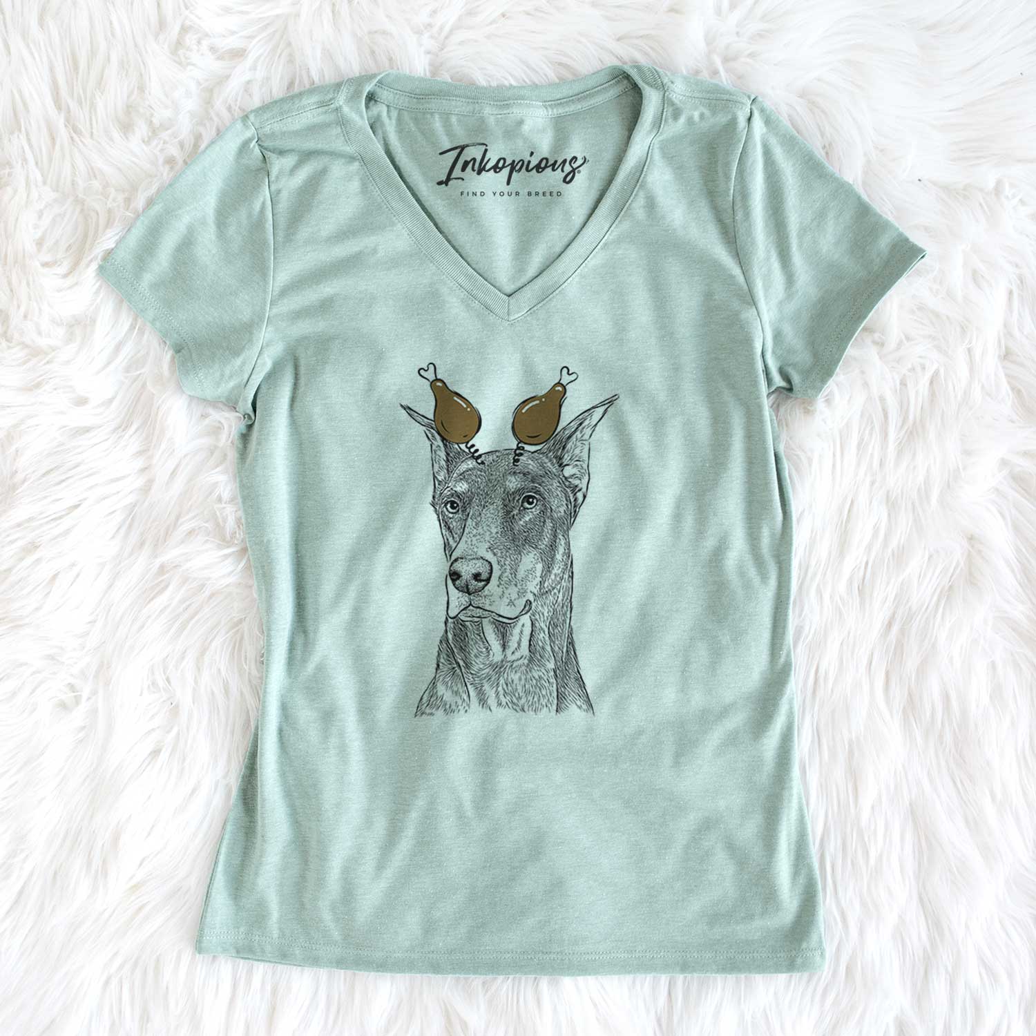 Thanksgiving RJ the Doberman Pinscher - Women's V-neck Shirt