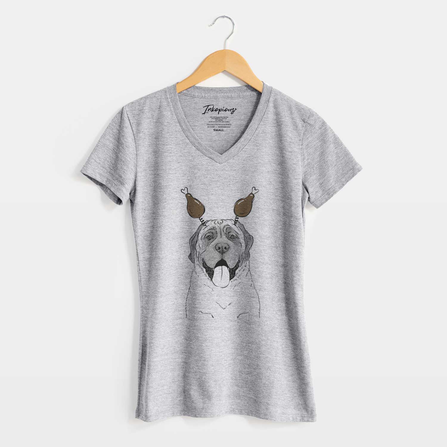 Thanksgiving Remmie the English Mastiff - Women's V-neck Shirt