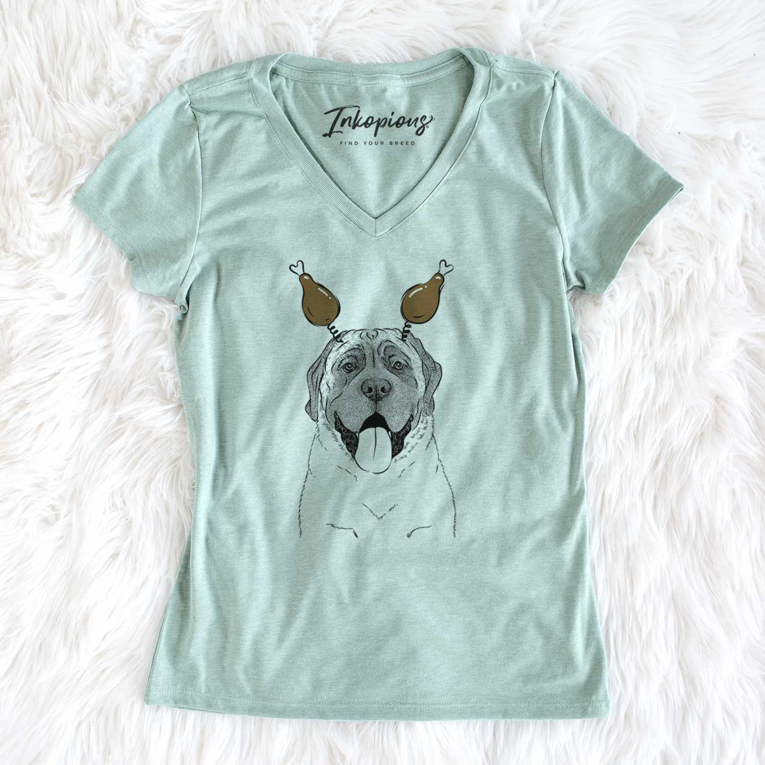 Thanksgiving Remmie the English Mastiff - Women's V-neck Shirt
