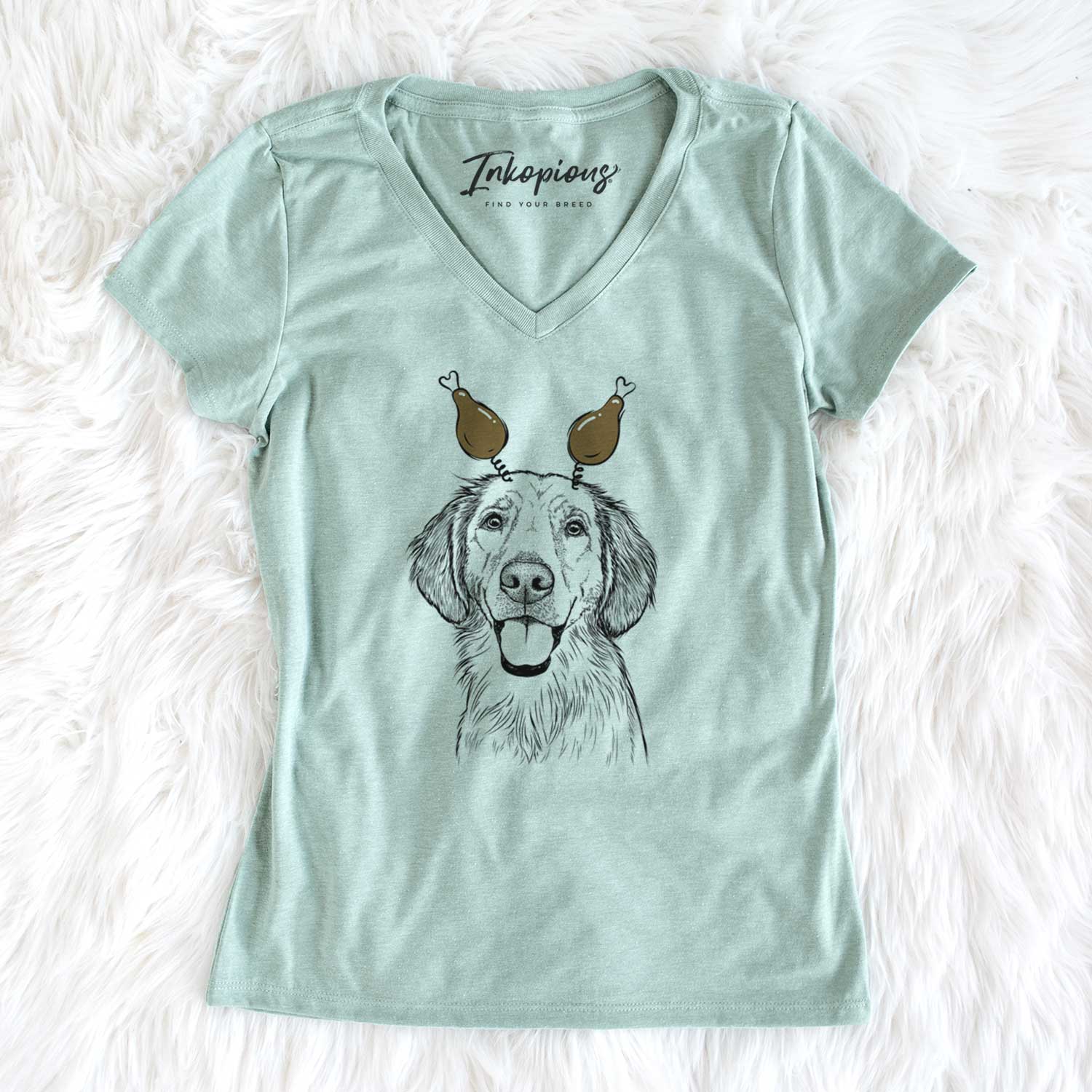 Thanksgiving Riley the Golden Retriever - Women's V-neck Shirt