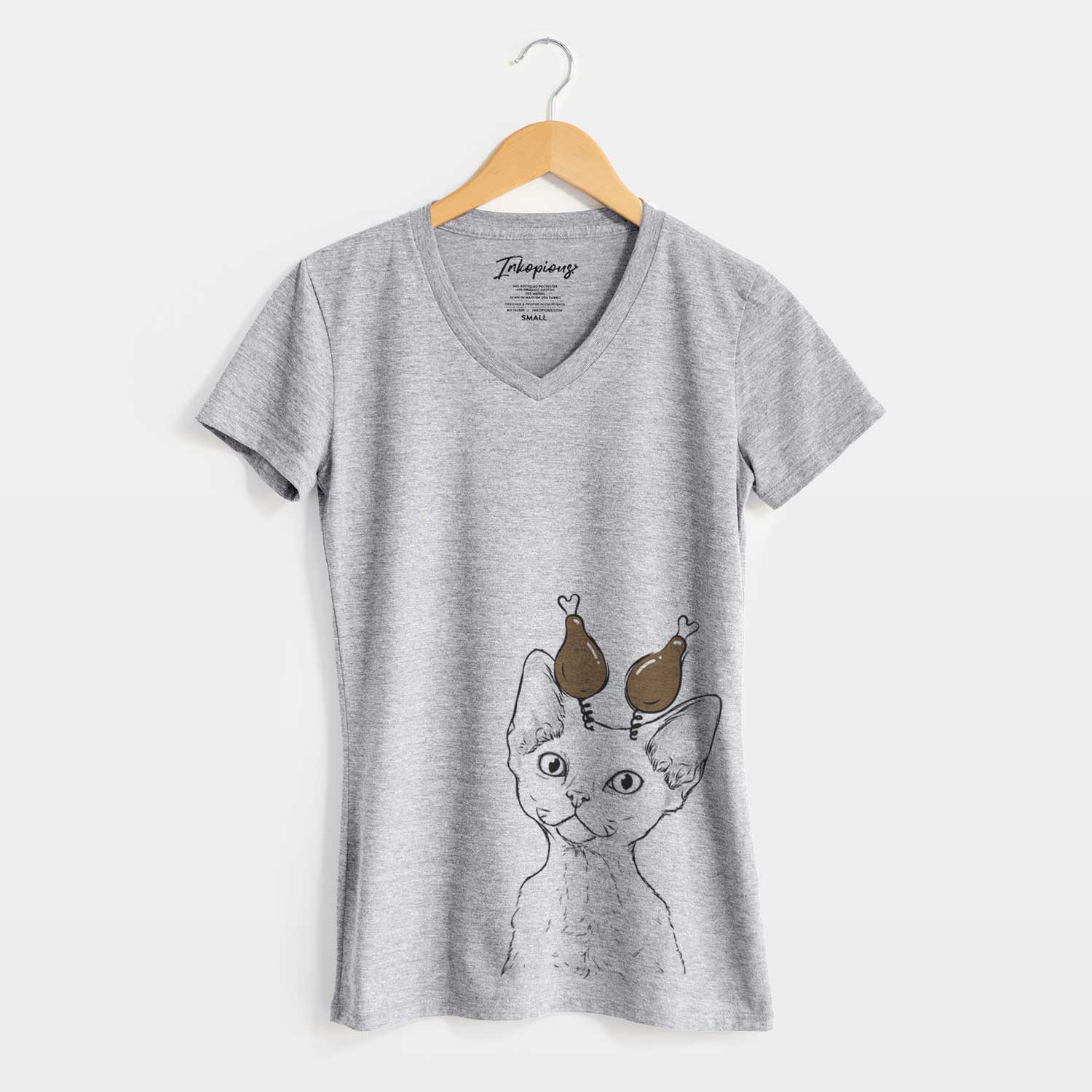 Thanksgiving Ripley the Devon Rex Cat - Women's V-neck Shirt