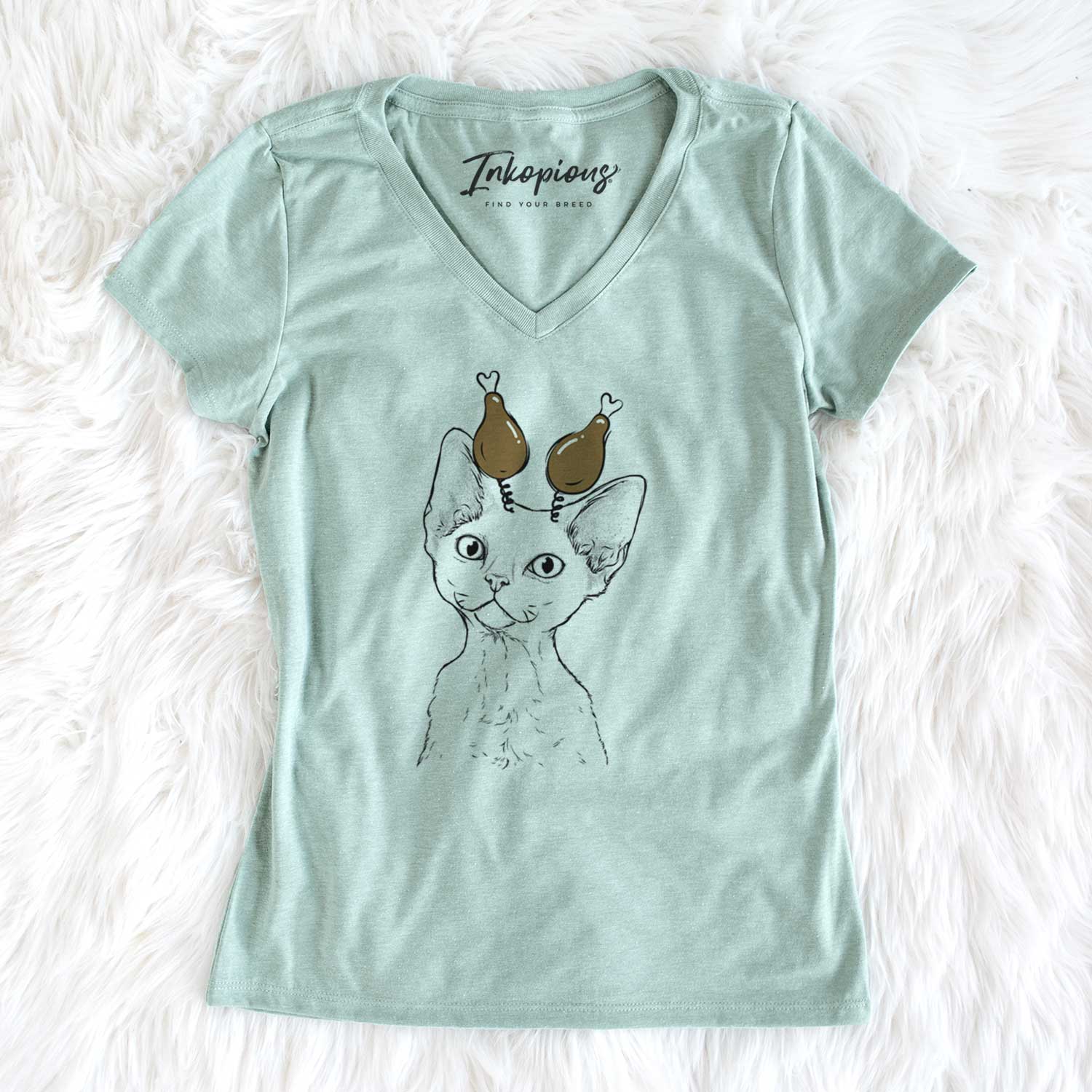 Thanksgiving Ripley the Devon Rex Cat - Women's V-neck Shirt