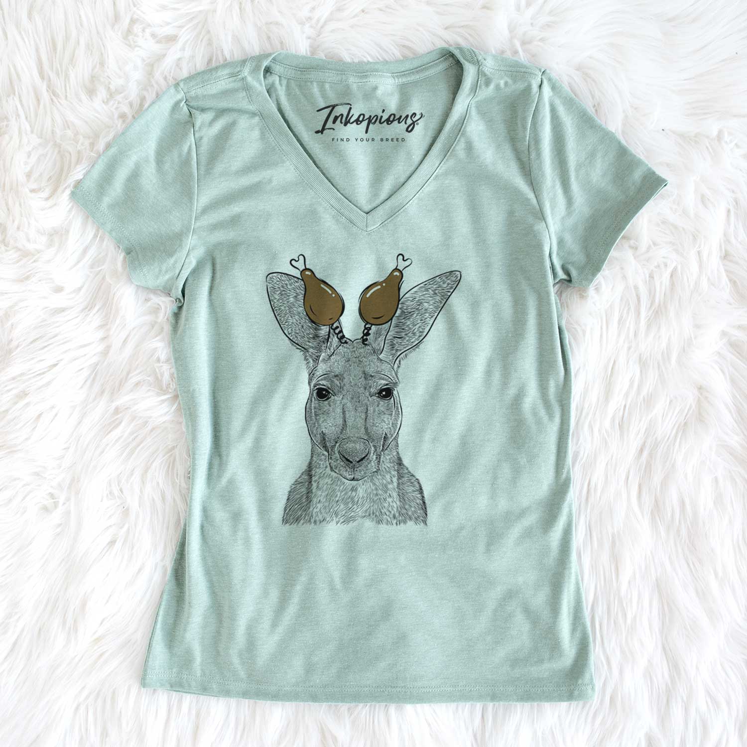 Thanksgiving Roger the Red Kangaroo - Women's V-neck Shirt