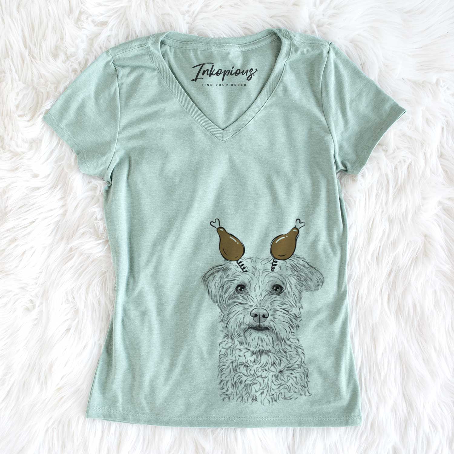 Thanksgiving Rudy the Schnoodle - Women's V-neck Shirt