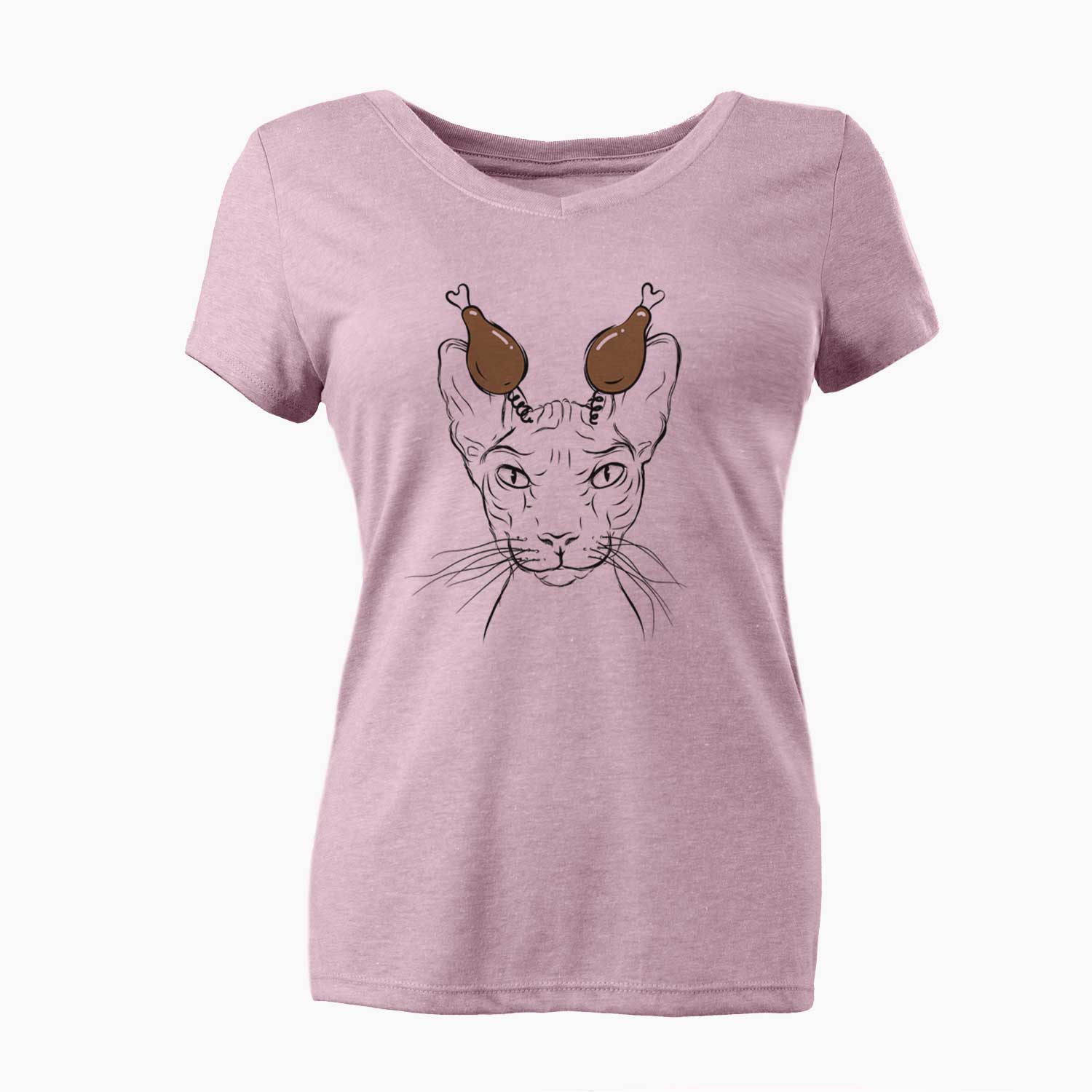Thanksgiving Sammy the Spinx Cat - Women's V-neck Shirt