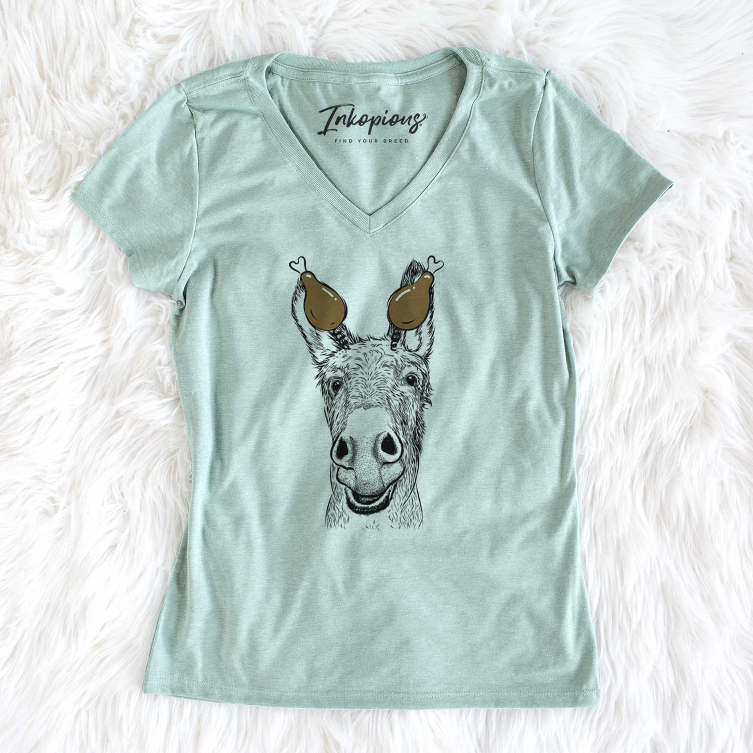 Thanksgiving Samule the Donkey - Women's V-neck Shirt