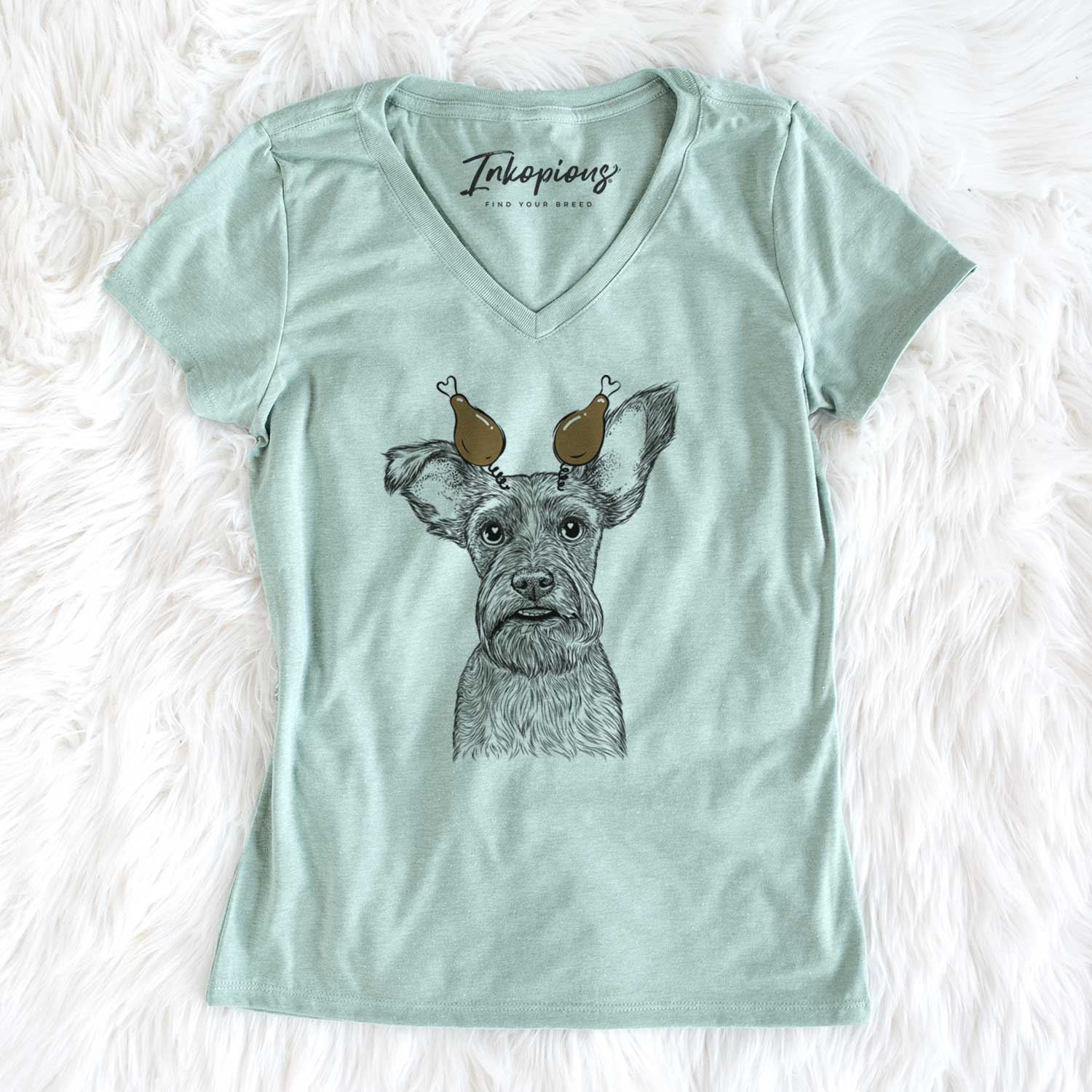 Thanksgiving Sawyer the Snorkie - Women's V-neck Shirt