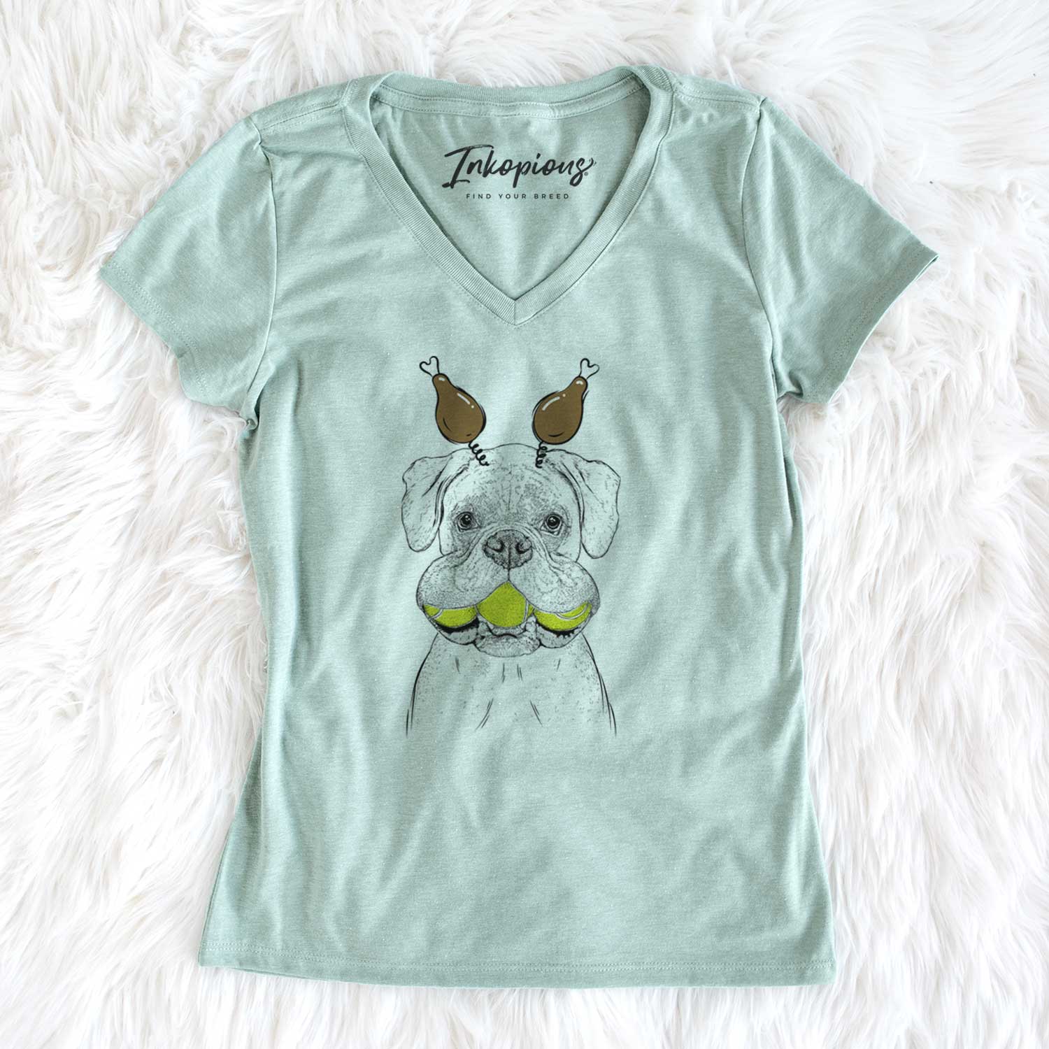 Thanksgiving Seamus the Boxer - Women's V-neck Shirt