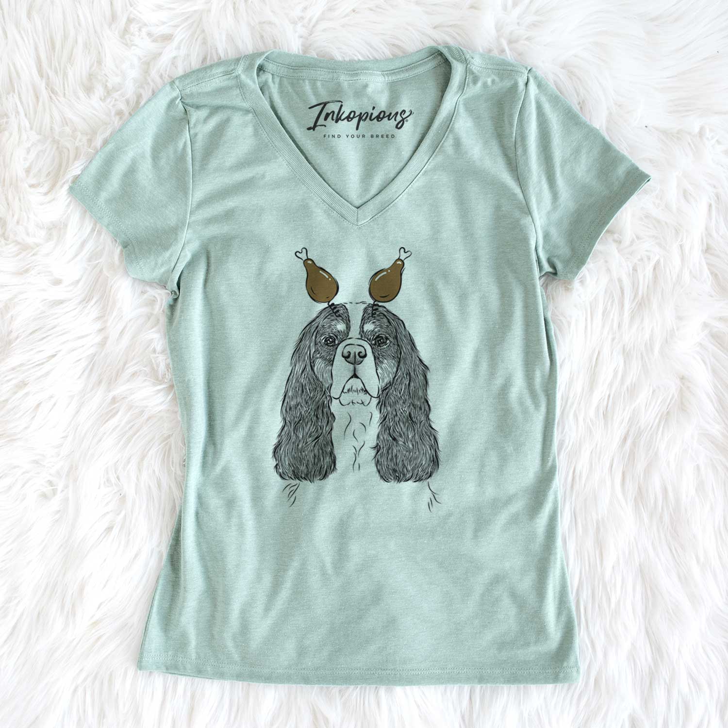 Thanksgiving Sebastian the Cavalier King Charles Spaniel - Women's V-neck Shirt