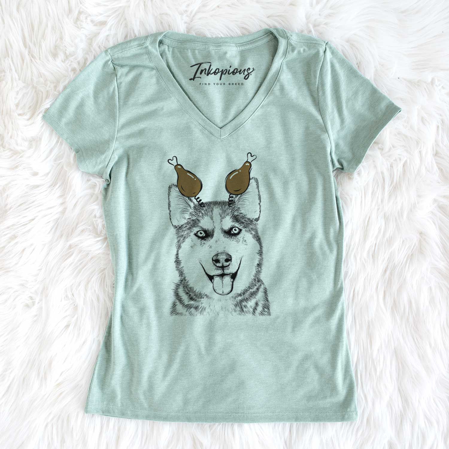 Thanksgiving Sesi the Siberian Husky - Women's V-neck Shirt