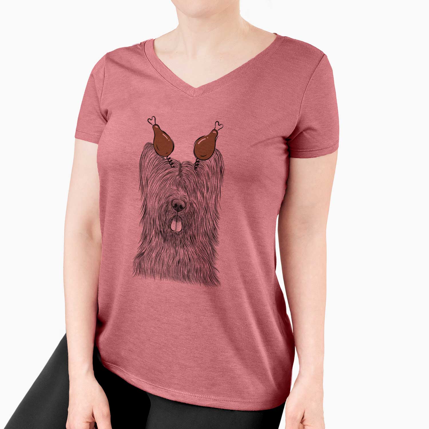 Thanksgiving Shay the Briard - Women's V-neck Shirt
