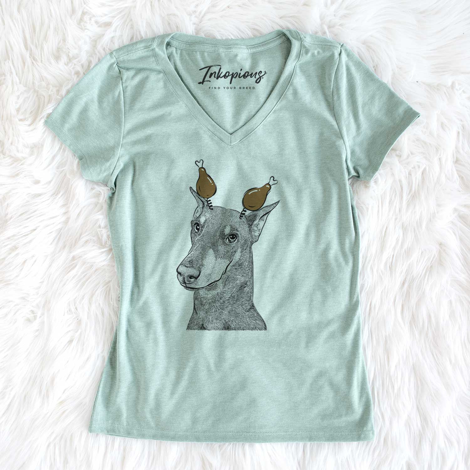 Thanksgiving Shelby the Doberman Pinscher - Women's V-neck Shirt