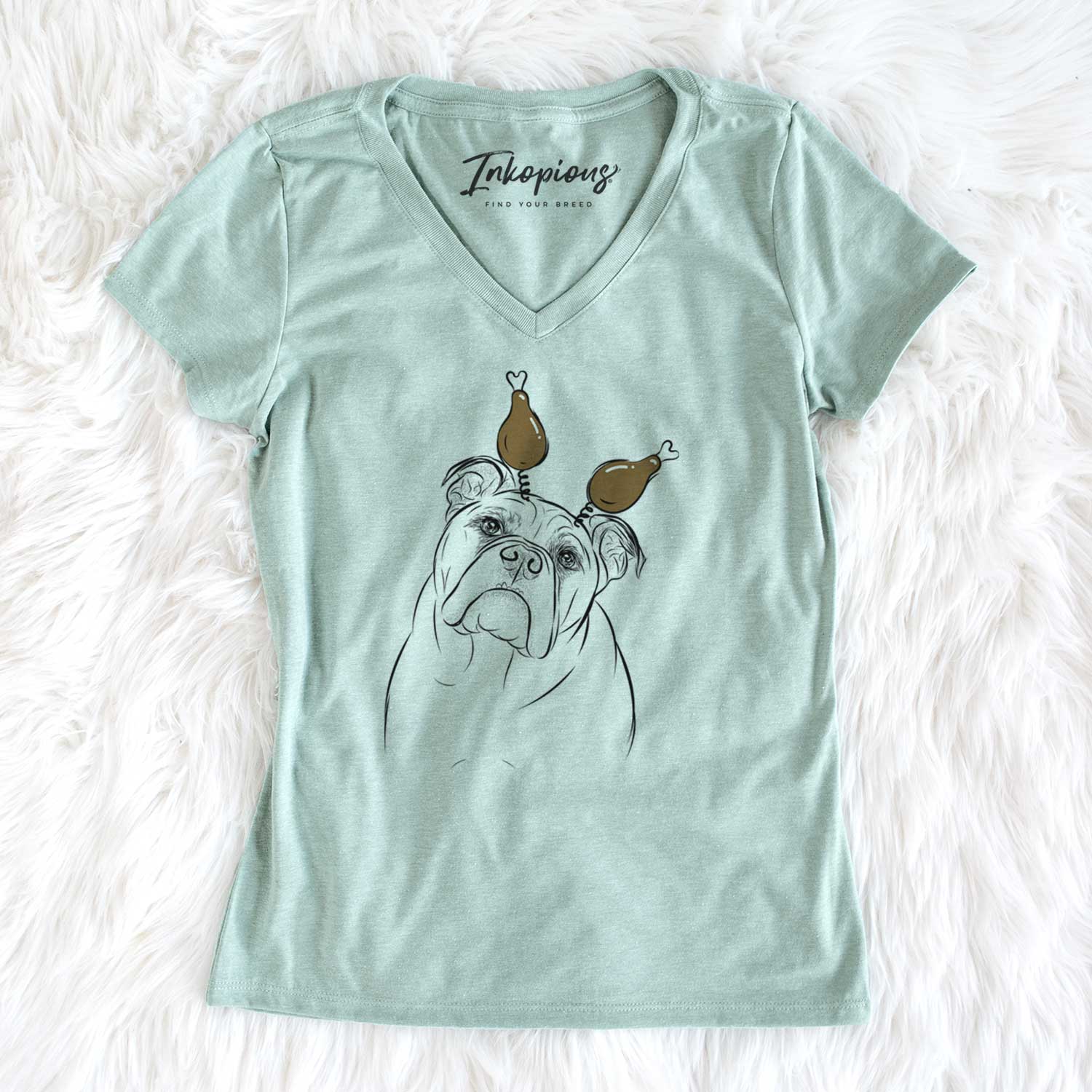 Thanksgiving Sir Louis the English Bulldog - Women's V-neck Shirt