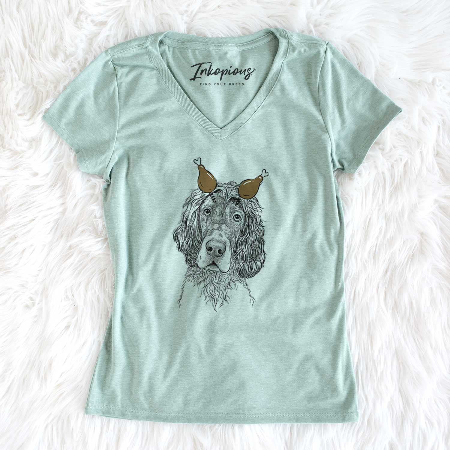 Thanksgiving Sir Rexford the Blue Belton English Setter - Women's V-neck Shirt