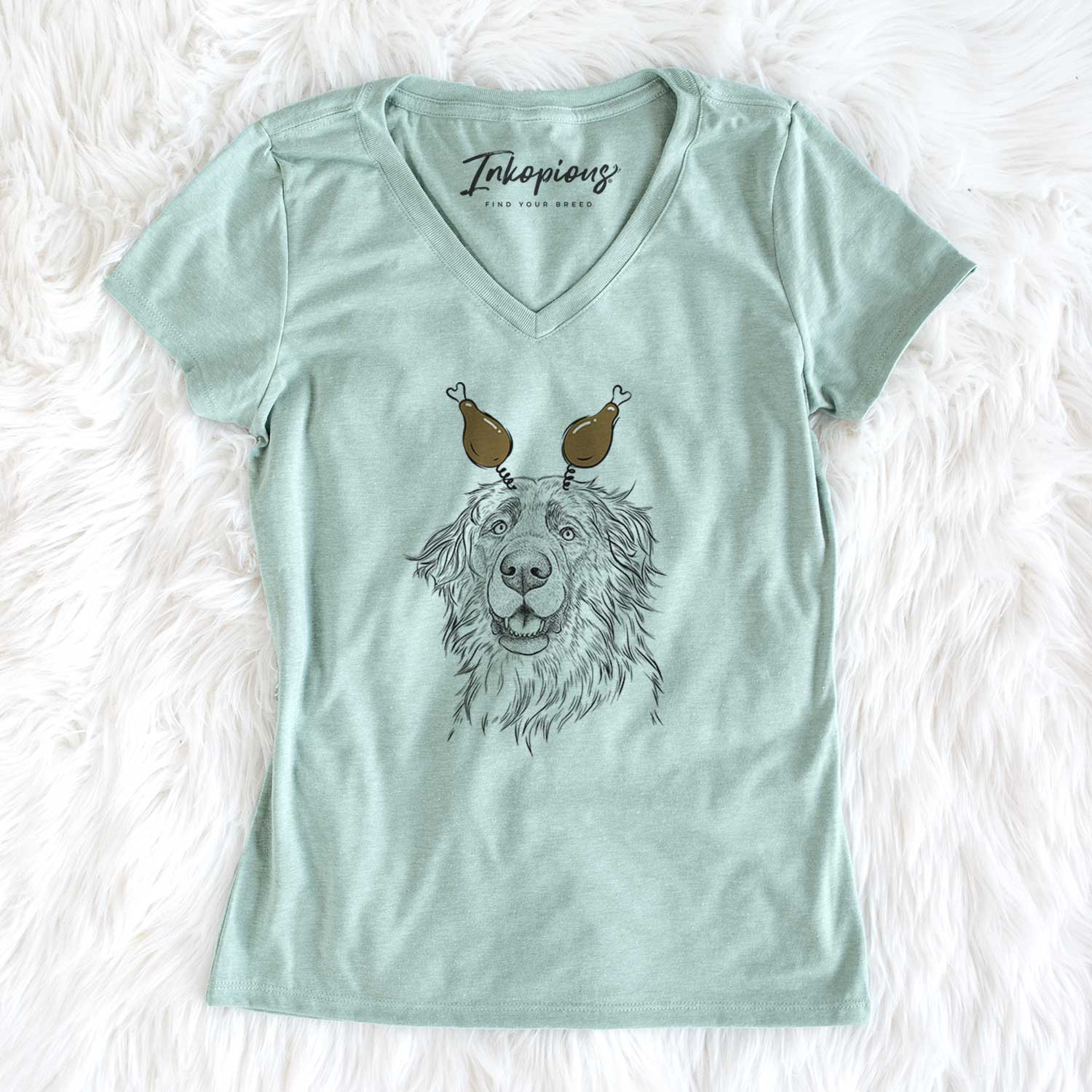 Thanksgiving Siri the Leonberger - Women's V-neck Shirt