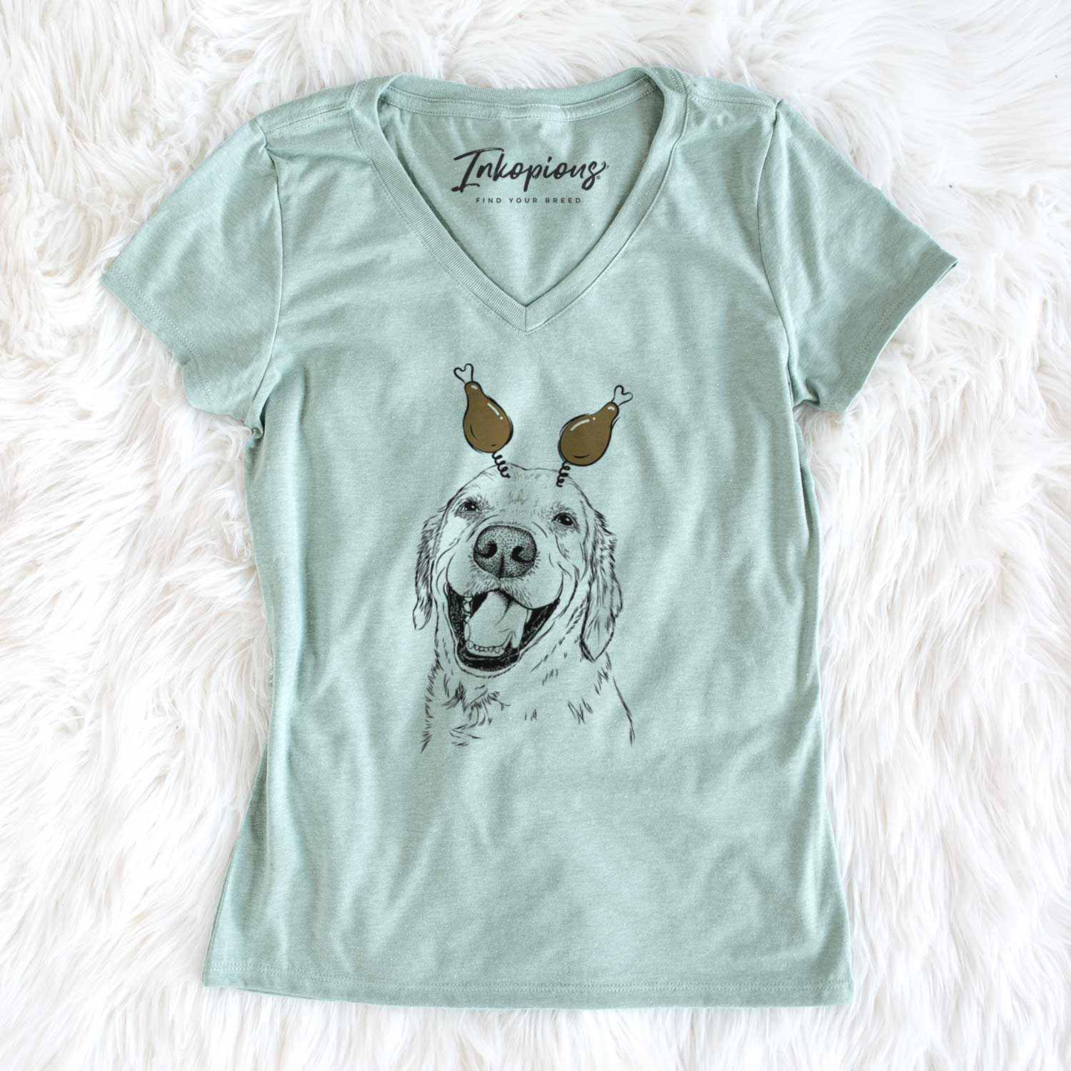 Thanksgiving Spanky the Golden Retriever - Women's V-neck Shirt