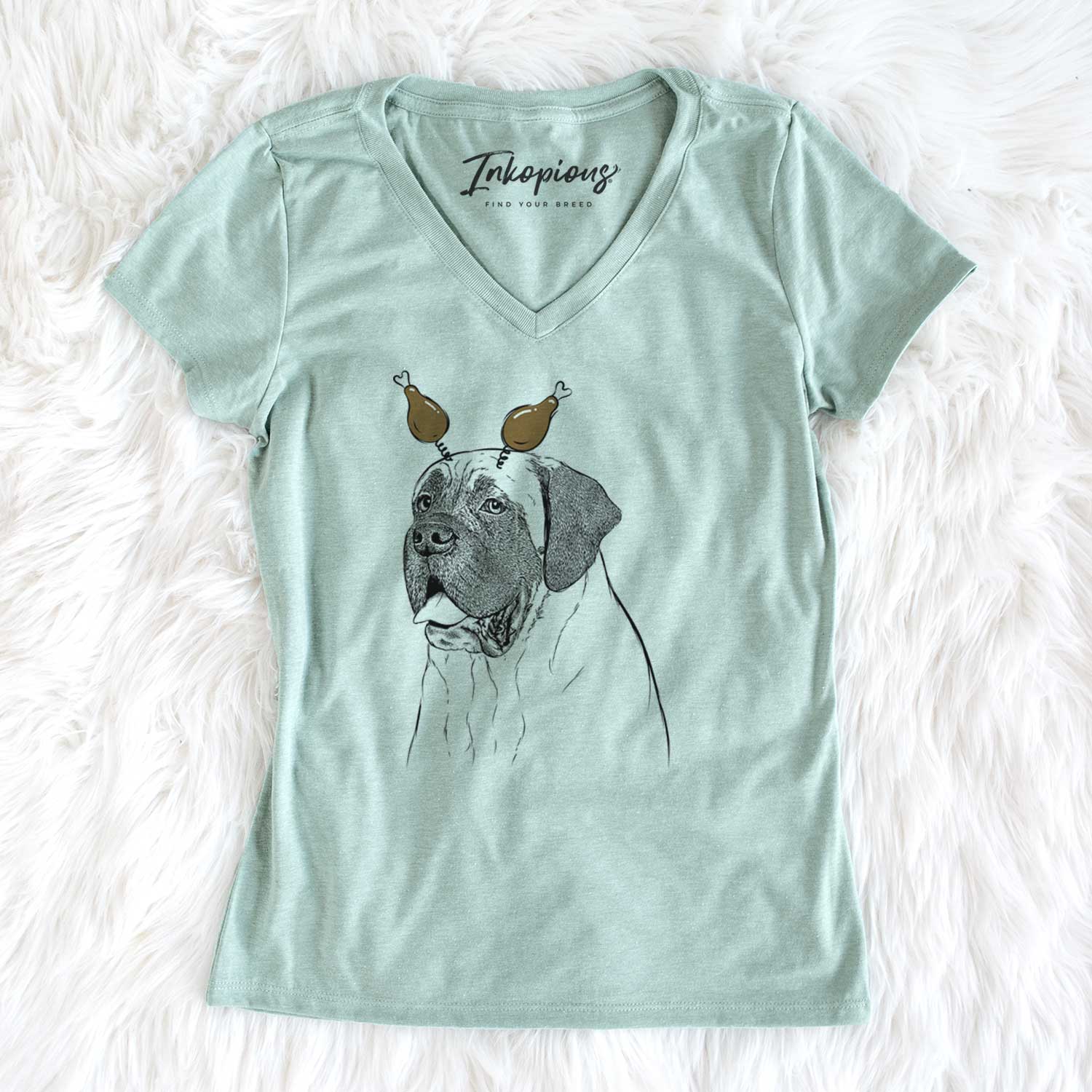 Thanksgiving Sterling the English Mastiff - Women's V-neck Shirt