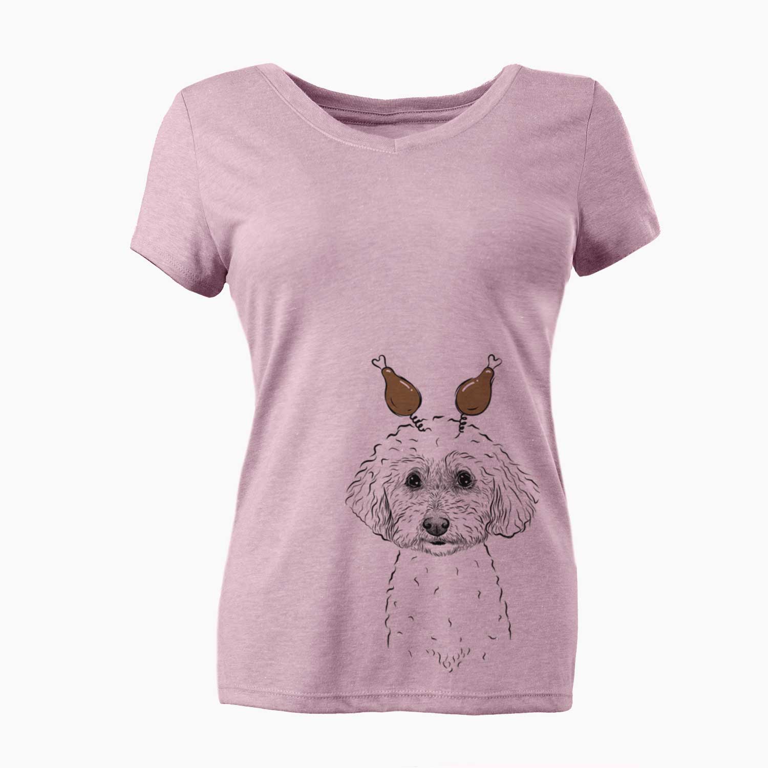 Thanksgiving Stitch the Bichonpoo - Women's V-neck Shirt