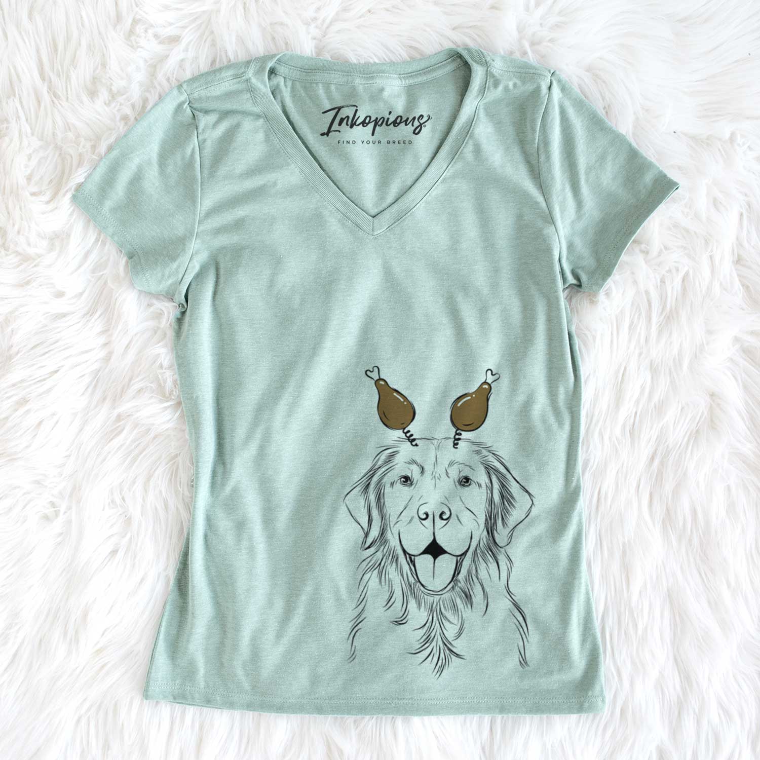 Thanksgiving Sunny the Golden Retriever - Women's V-neck Shirt