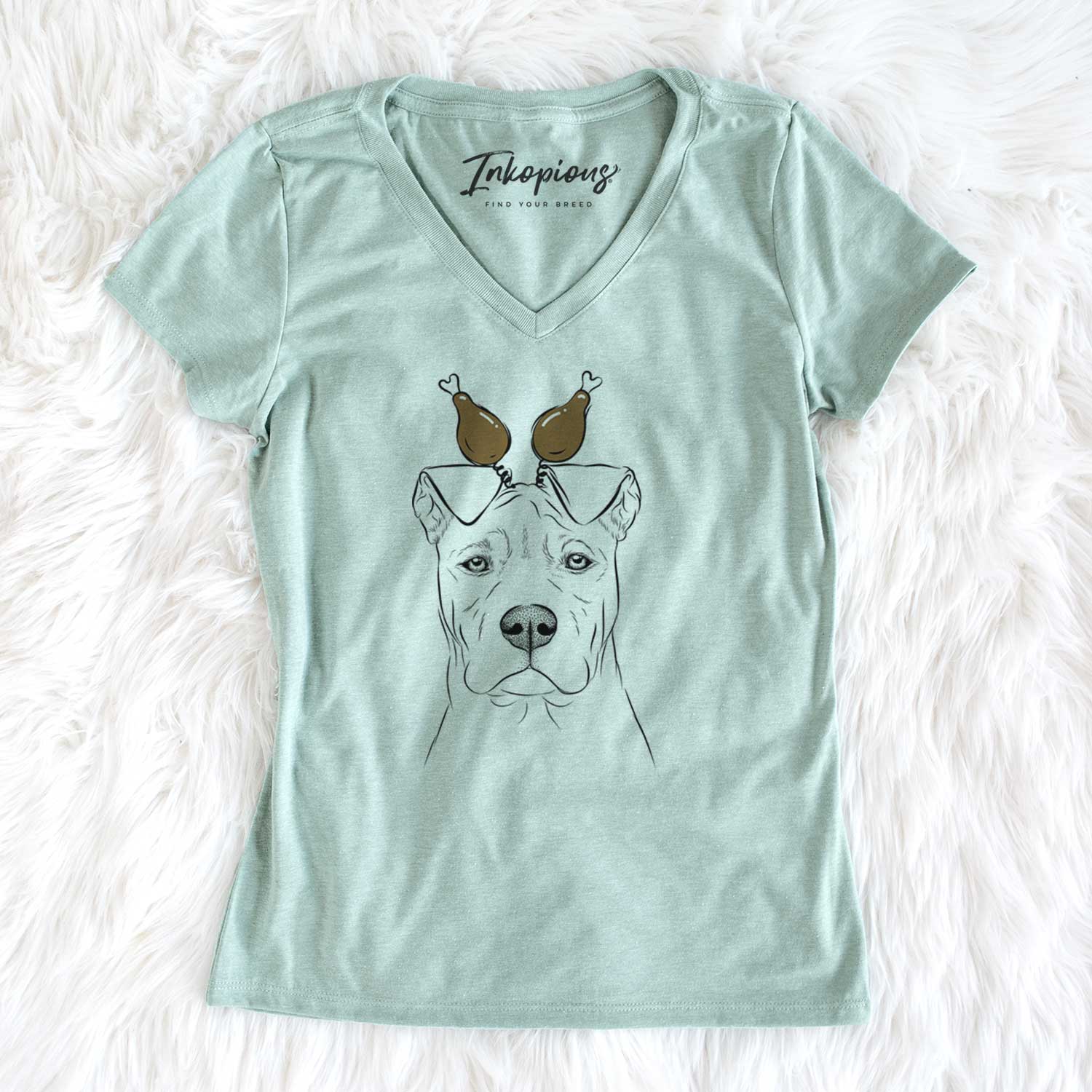 Thanksgiving Sweet Finn the Mixed Breed - Women's V-neck Shirt